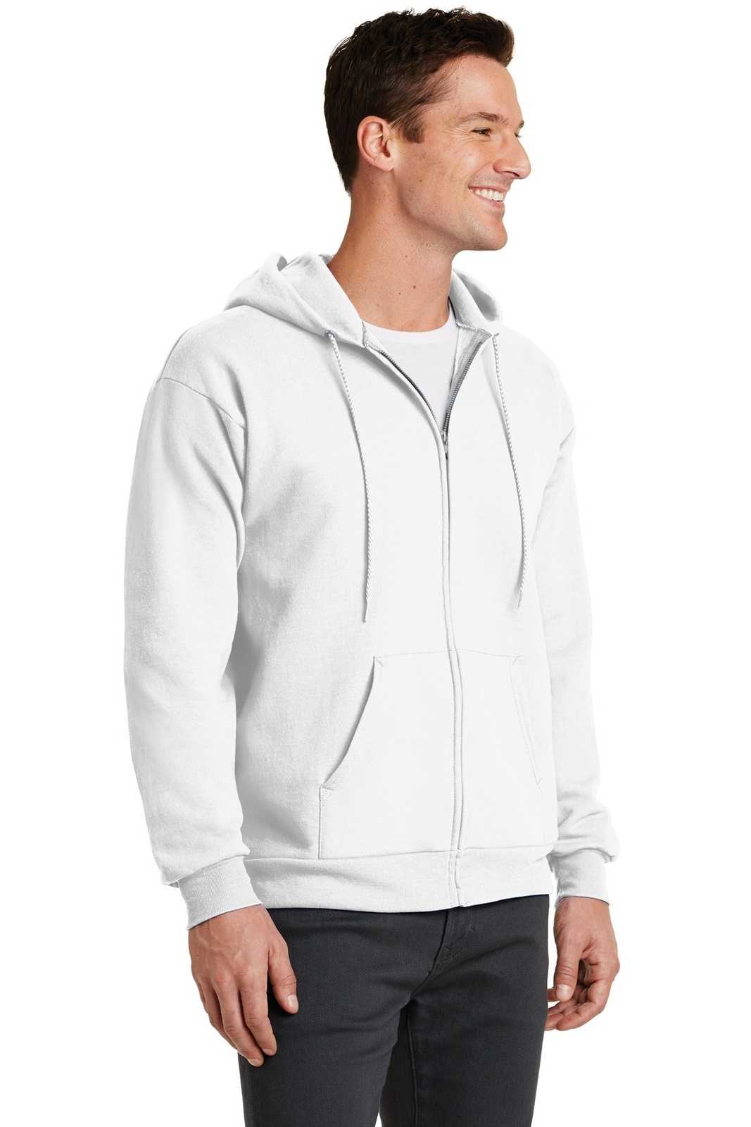 Port &amp; Company PC78ZH Core Fleece Full-Zip Hooded Sweatshirt - White - HIT a Double - 4