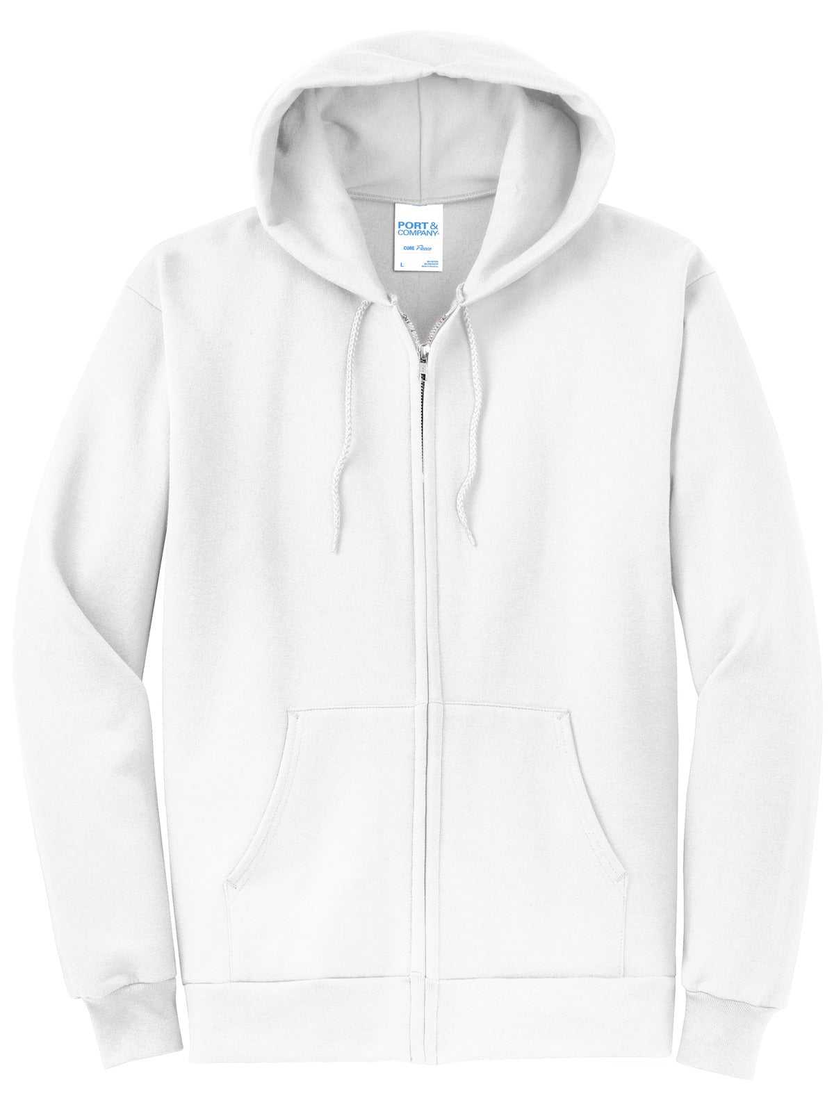 Port &amp; Company PC78ZH Core Fleece Full-Zip Hooded Sweatshirt - White - HIT a Double - 5