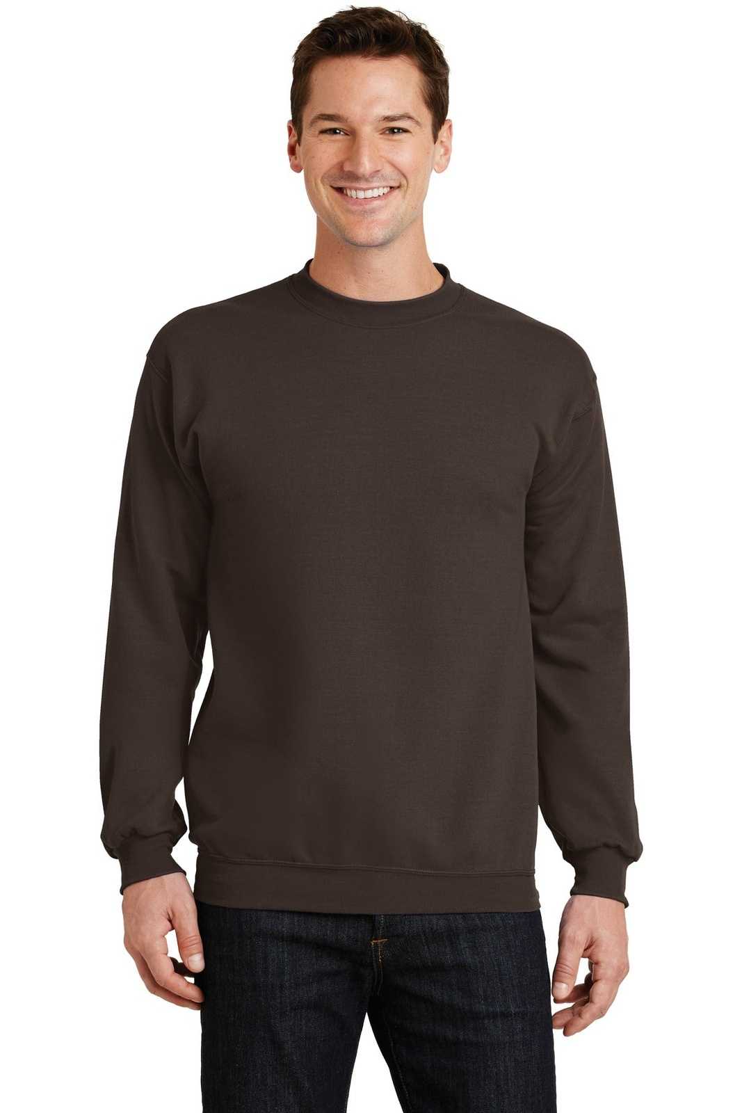 Port &amp; Company PC78 Core Fleece Crewneck Sweatshirt - Dark Chocolate Brown - HIT a Double - 1