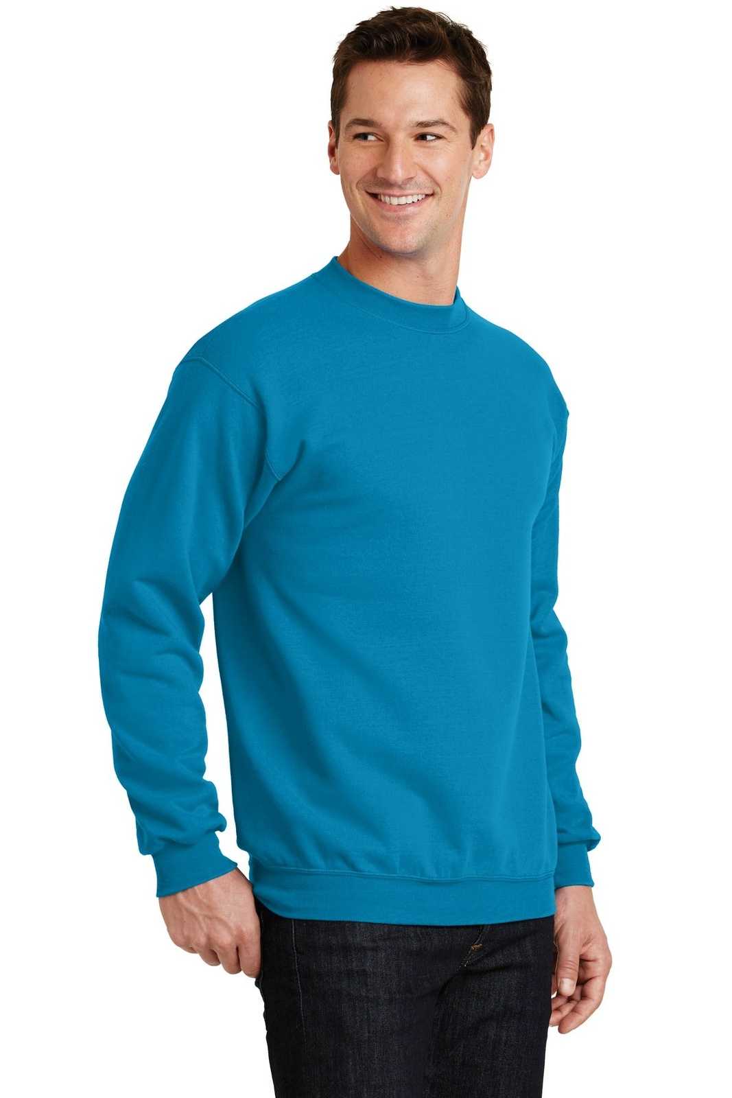 Port &amp; Company PC78 Core Fleece Crewneck Sweatshirt - Neon Blue - HIT a Double - 4