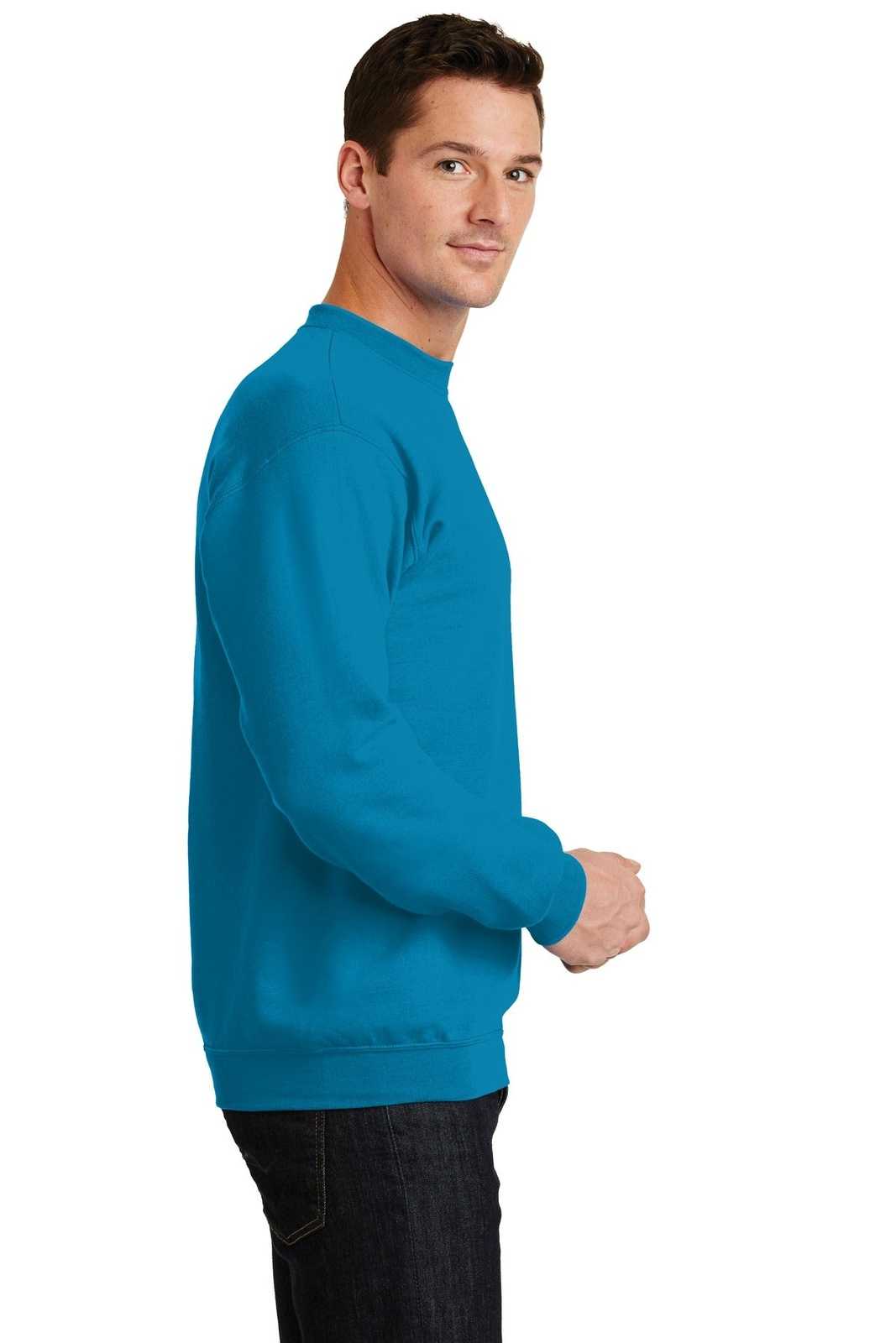 Port &amp; Company PC78 Core Fleece Crewneck Sweatshirt - Neon Blue - HIT a Double - 3