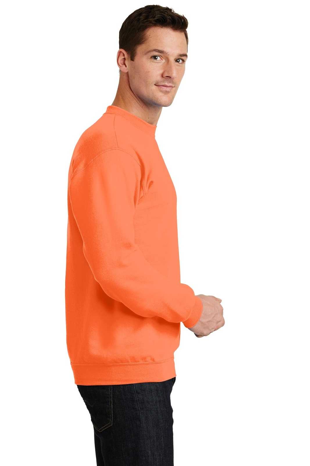 Port &amp; Company PC78 Core Fleece Crewneck Sweatshirt - Neon Orange - HIT a Double - 3
