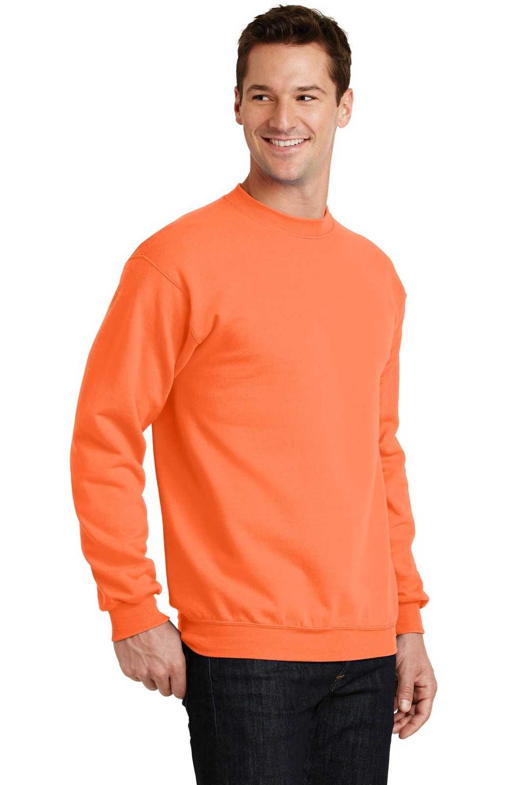 Port &amp; Company PC78 Core Fleece Crewneck Sweatshirt - Neon Orange - HIT a Double - 4