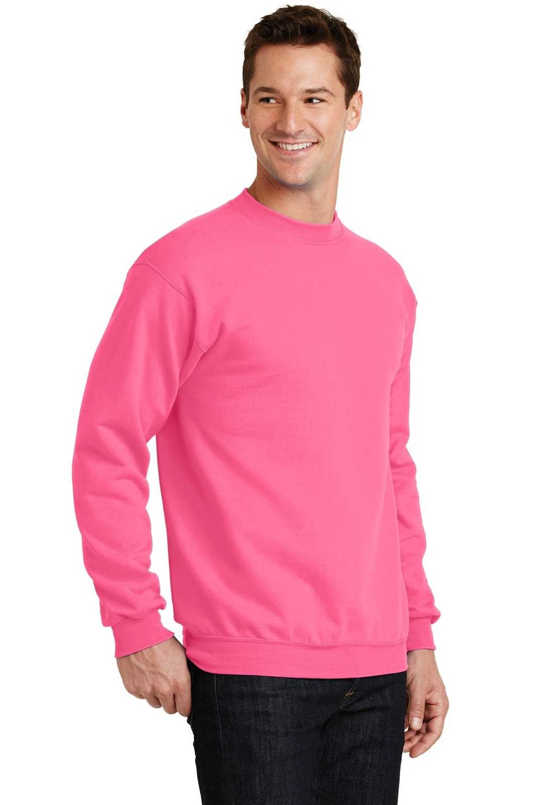 Port &amp; Company PC78 Core Fleece Crewneck Sweatshirt - Neon Pink - HIT a Double - 4