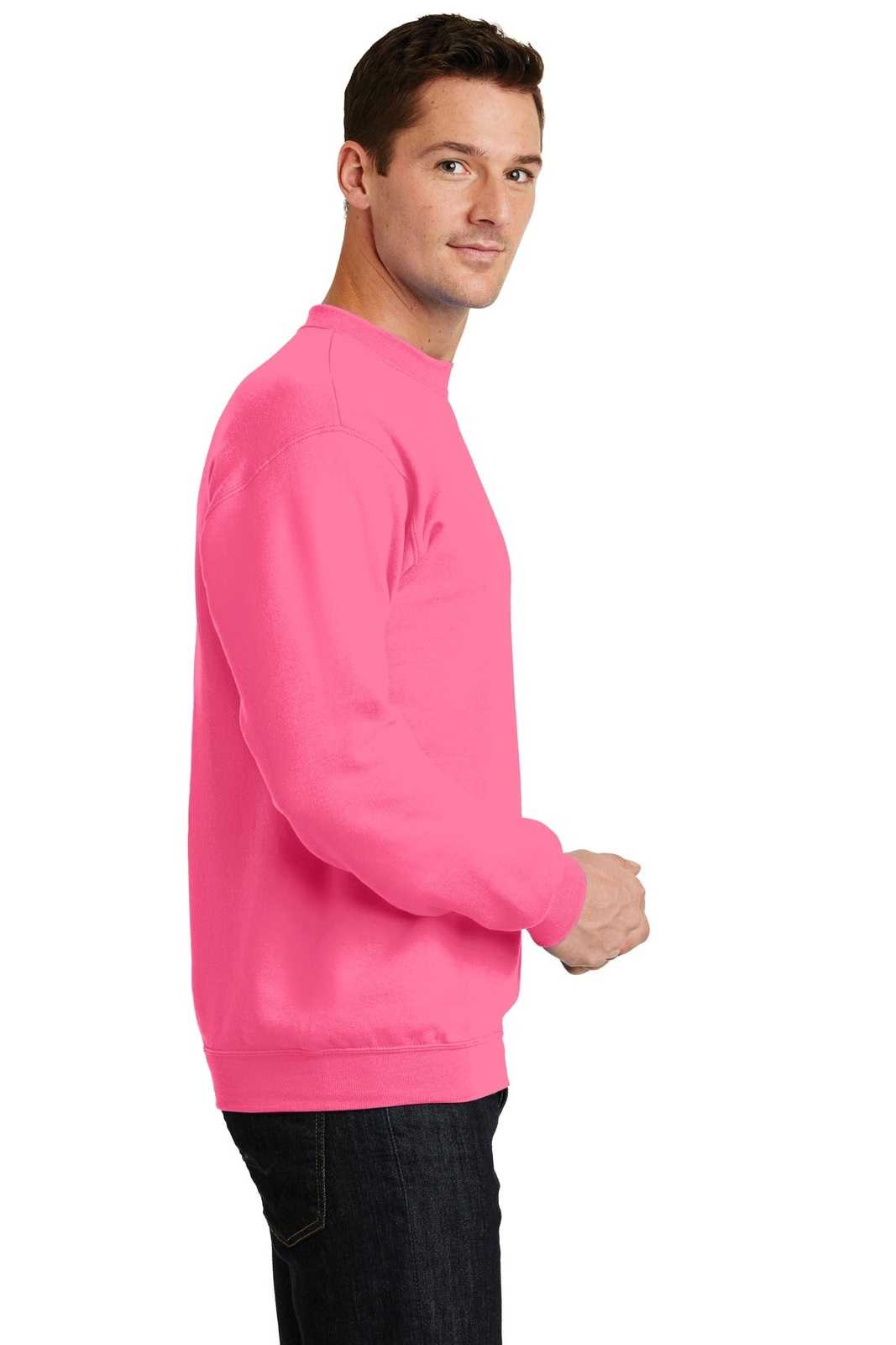 Port &amp; Company PC78 Core Fleece Crewneck Sweatshirt - Neon Pink - HIT a Double - 3