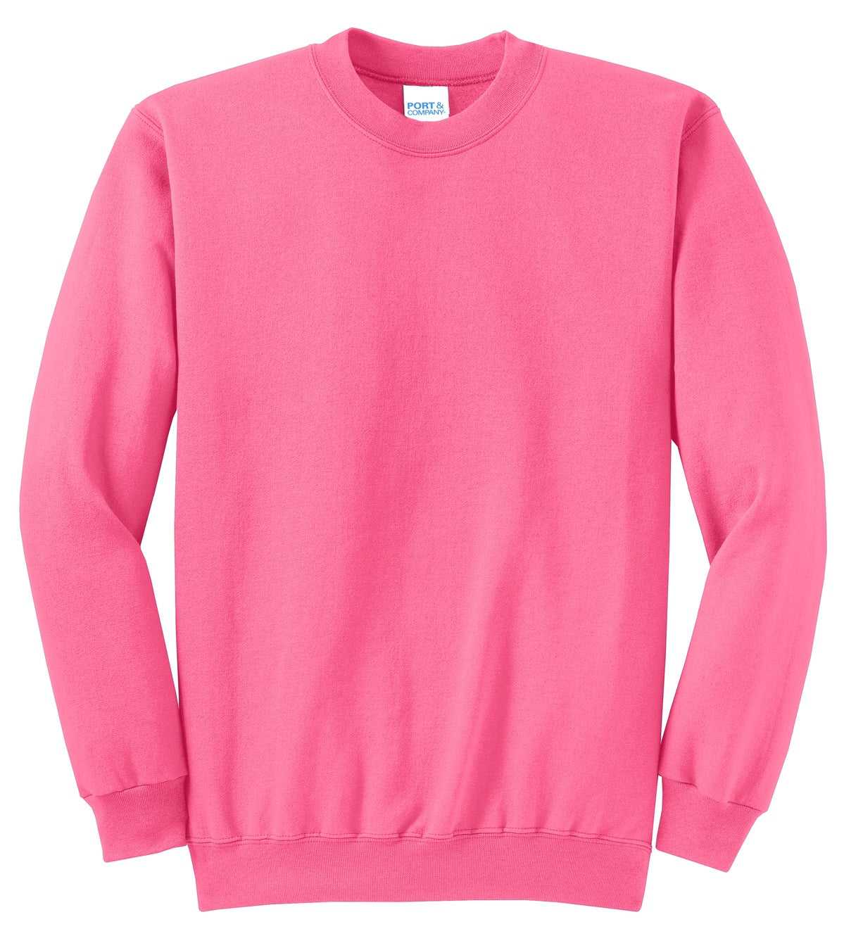 Port &amp; Company PC78 Core Fleece Crewneck Sweatshirt - Neon Pink - HIT a Double - 5