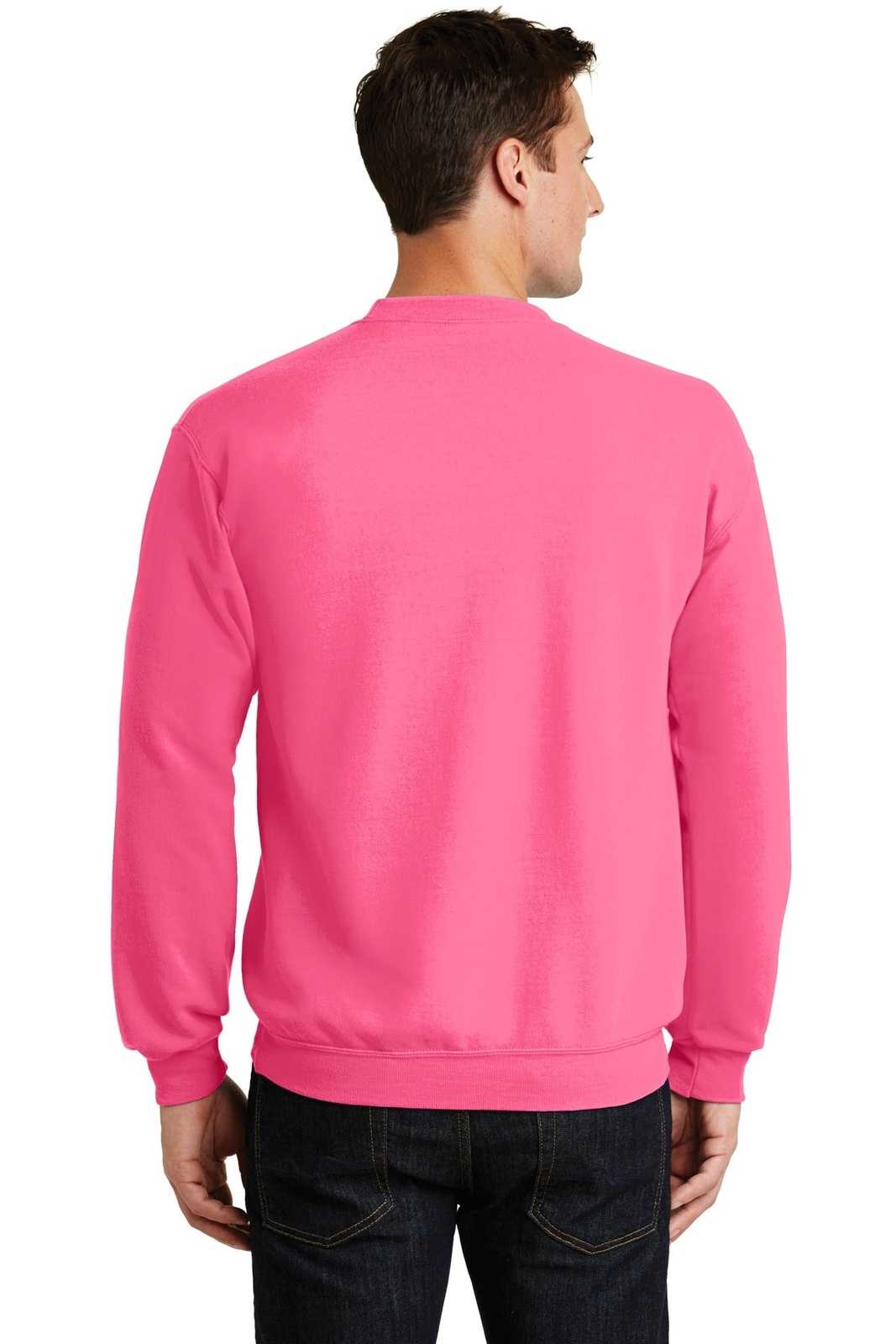 Port &amp; Company PC78 Core Fleece Crewneck Sweatshirt - Neon Pink - HIT a Double - 2