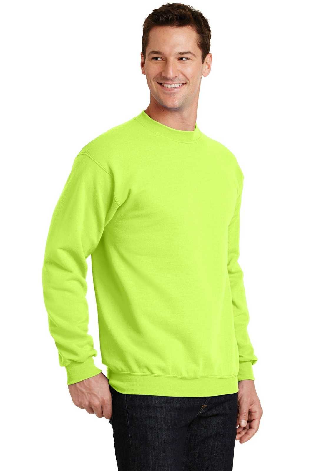 Port &amp; Company PC78 Core Fleece Crewneck Sweatshirt - Neon Yellow - HIT a Double - 4