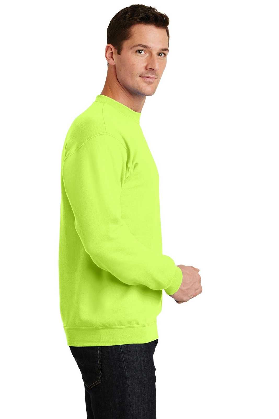 Port &amp; Company PC78 Core Fleece Crewneck Sweatshirt - Neon Yellow - HIT a Double - 3