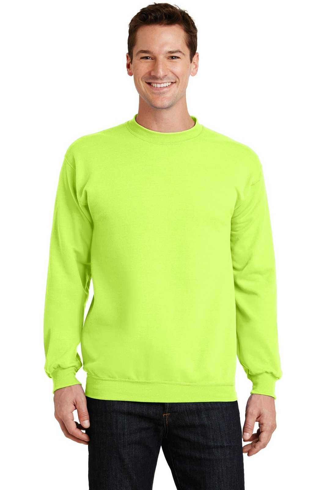 Port &amp; Company PC78 Core Fleece Crewneck Sweatshirt - Neon Yellow - HIT a Double - 1