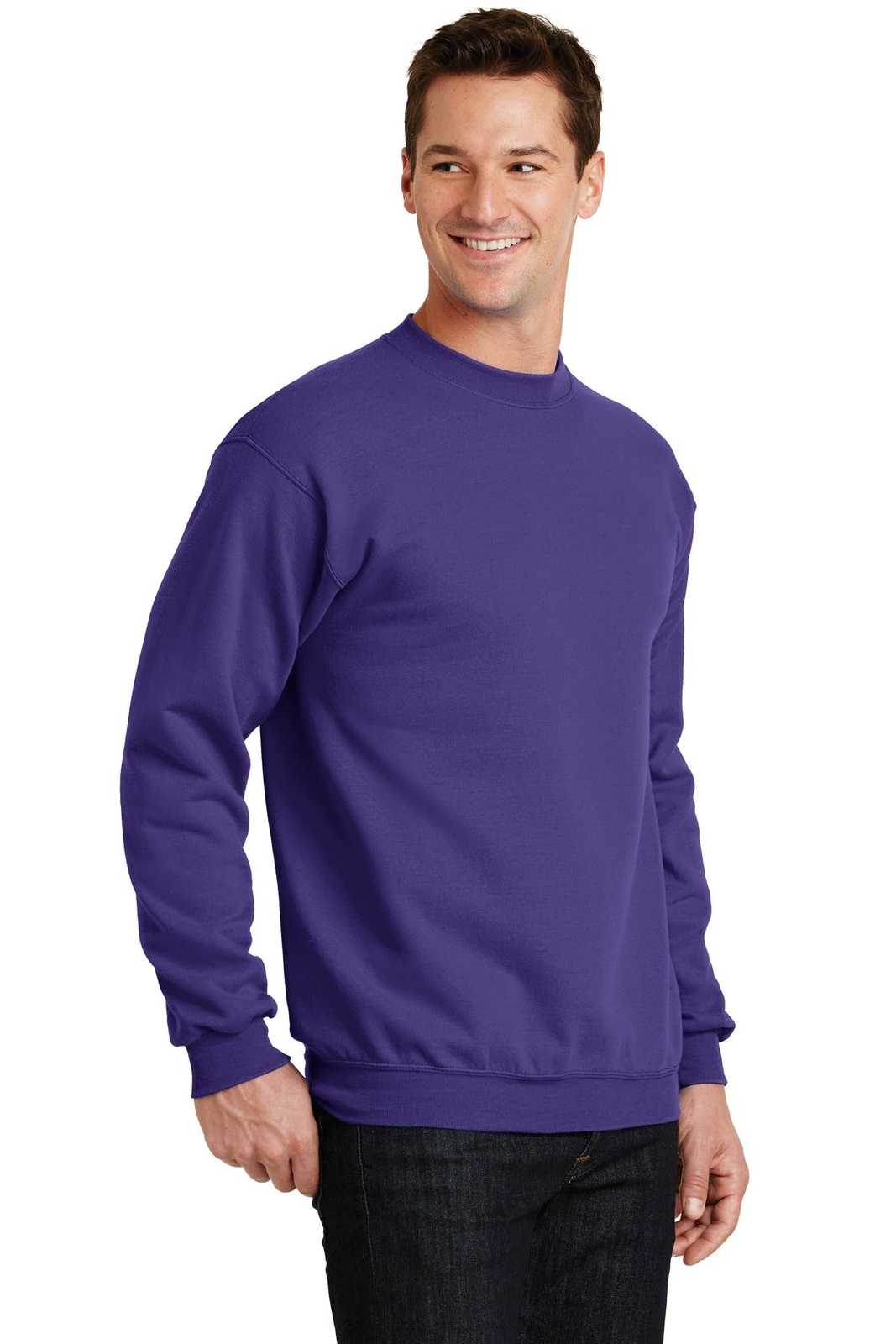 Port &amp; Company PC78 Core Fleece Crewneck Sweatshirt - Purple - HIT a Double - 4
