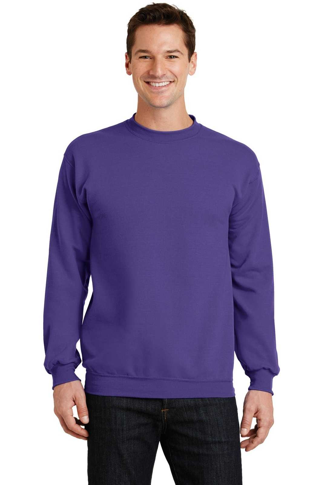 Port &amp; Company PC78 Core Fleece Crewneck Sweatshirt - Purple - HIT a Double - 1