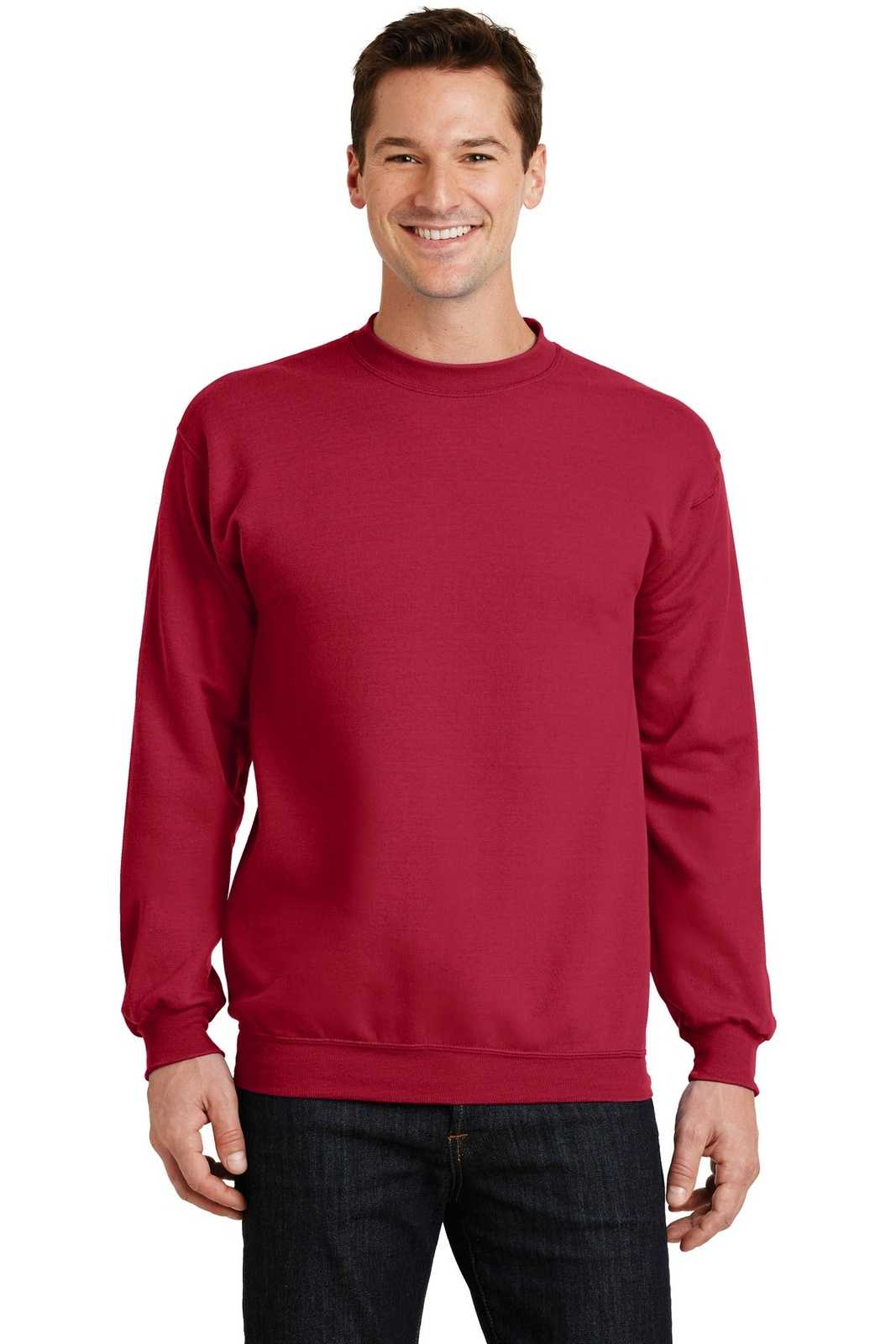 Port &amp; Company PC78 Core Fleece Crewneck Sweatshirt - Red - HIT a Double - 1