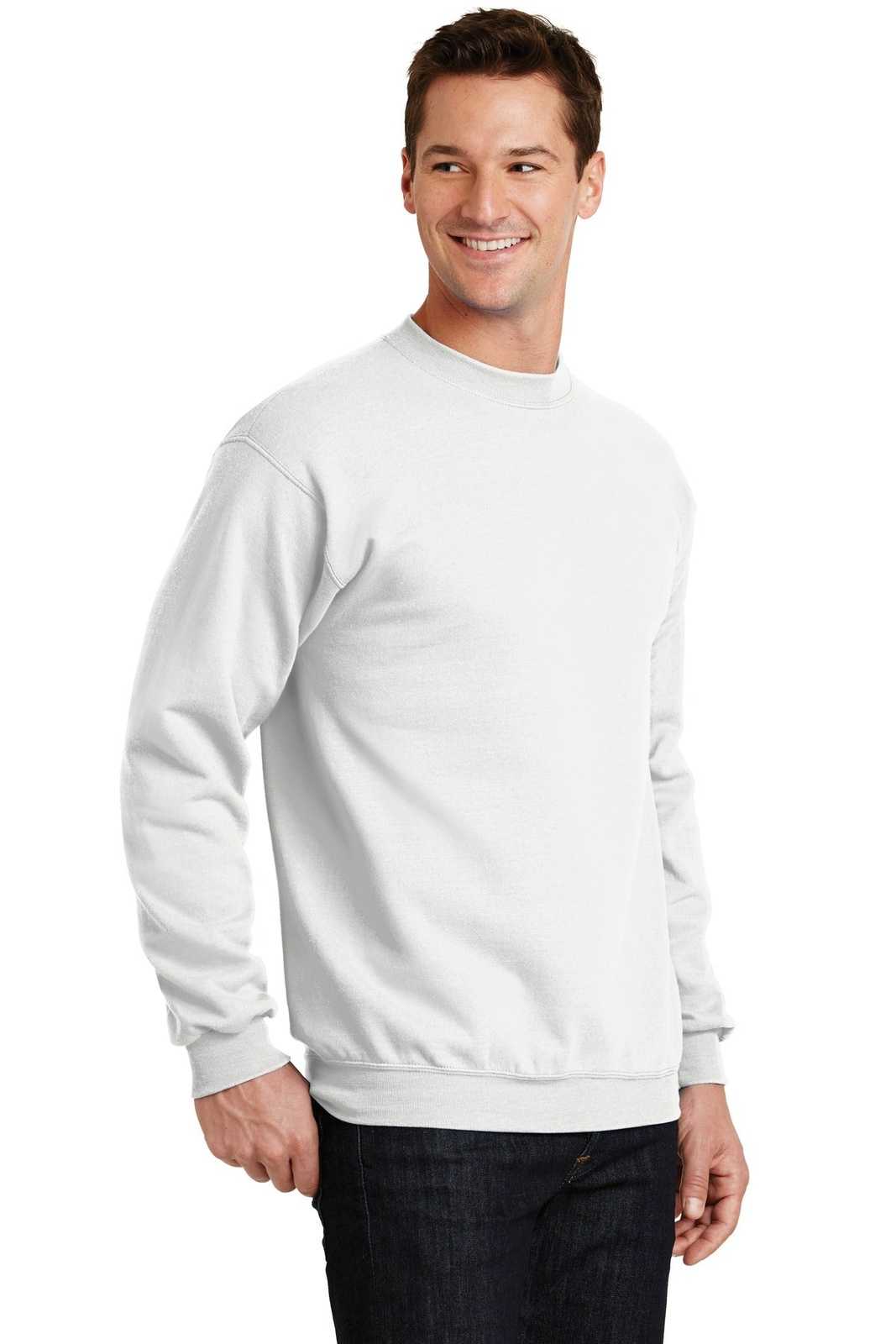 Port &amp; Company PC78 Core Fleece Crewneck Sweatshirt - White - HIT a Double - 4
