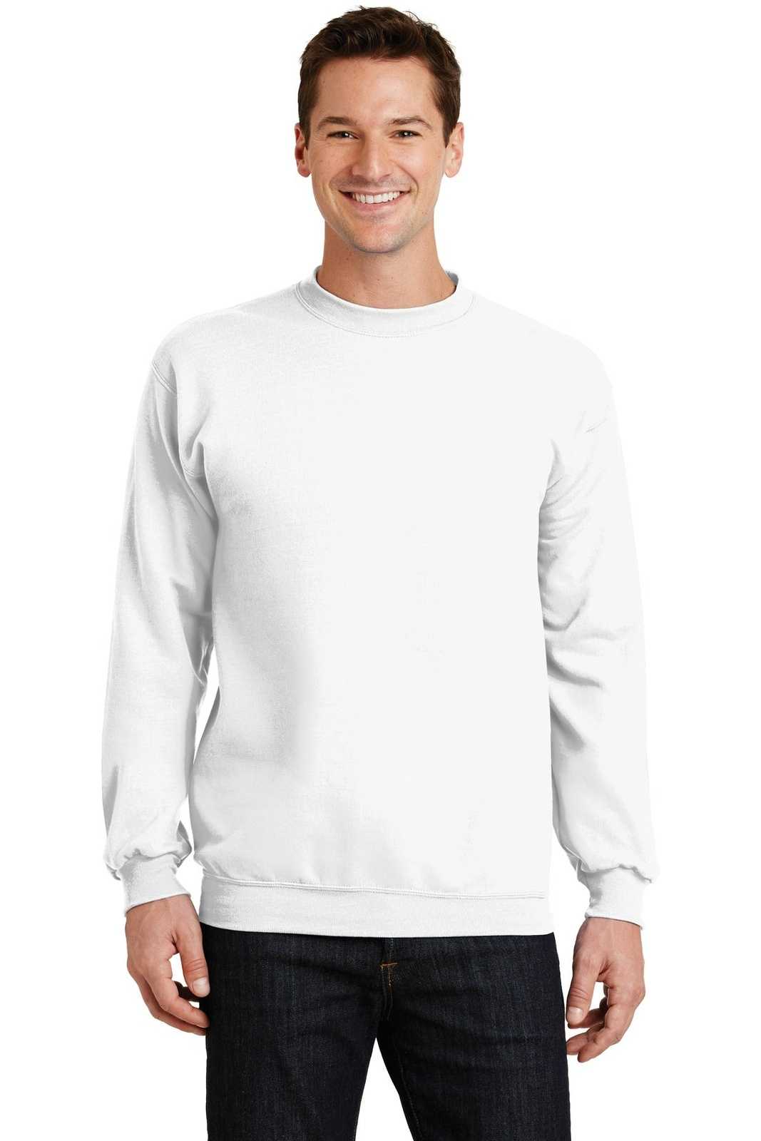 Port &amp; Company PC78 Core Fleece Crewneck Sweatshirt - White - HIT a Double - 1