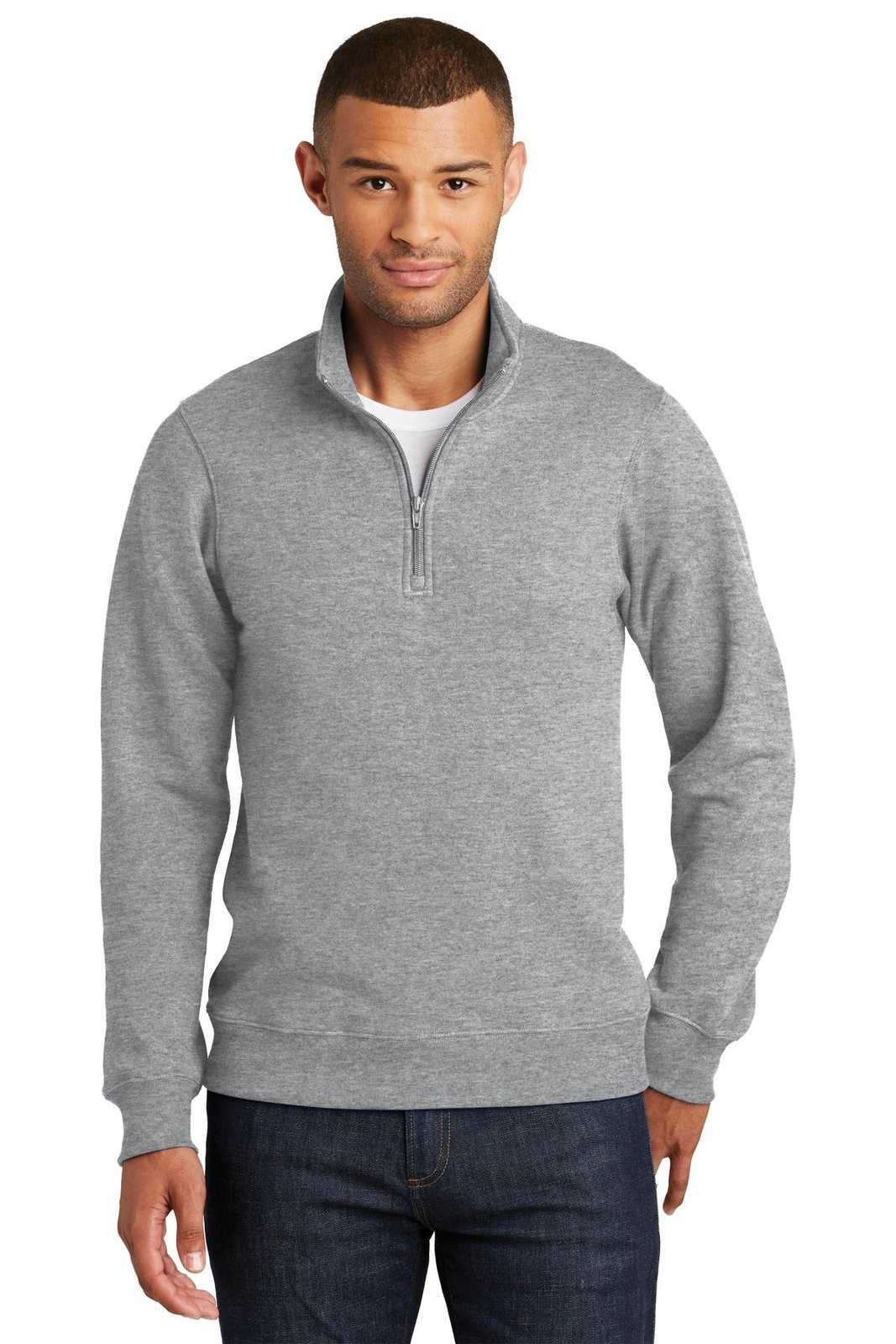 Port &amp; Company PC850Q Fan Favorite Fleece 1/4-Zip Pullover Sweatshirt - Athletic Heather - HIT a Double - 1
