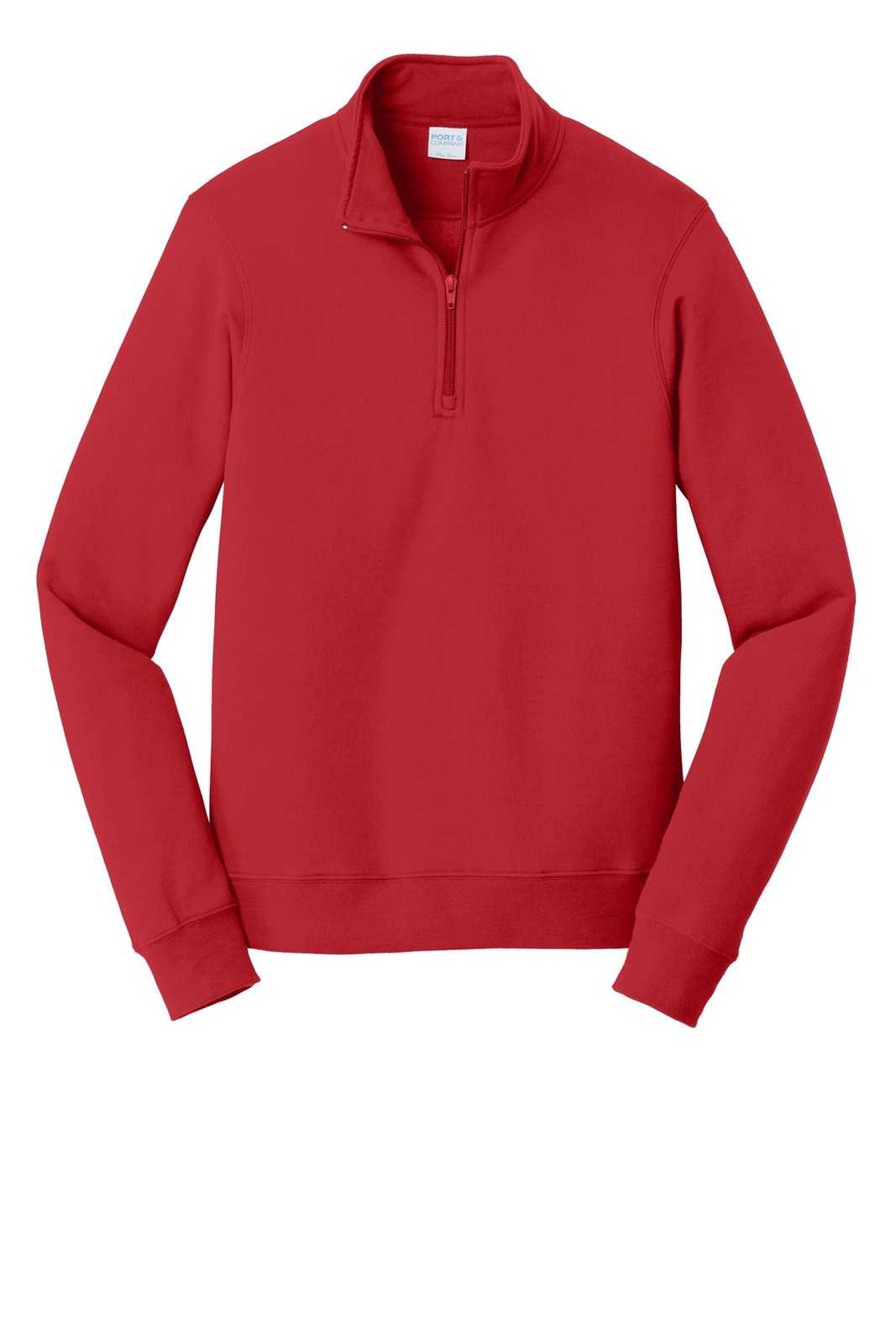 Port &amp; Company PC850Q Fan Favorite Fleece 1/4-Zip Pullover Sweatshirt - Bright Red - HIT a Double - 2