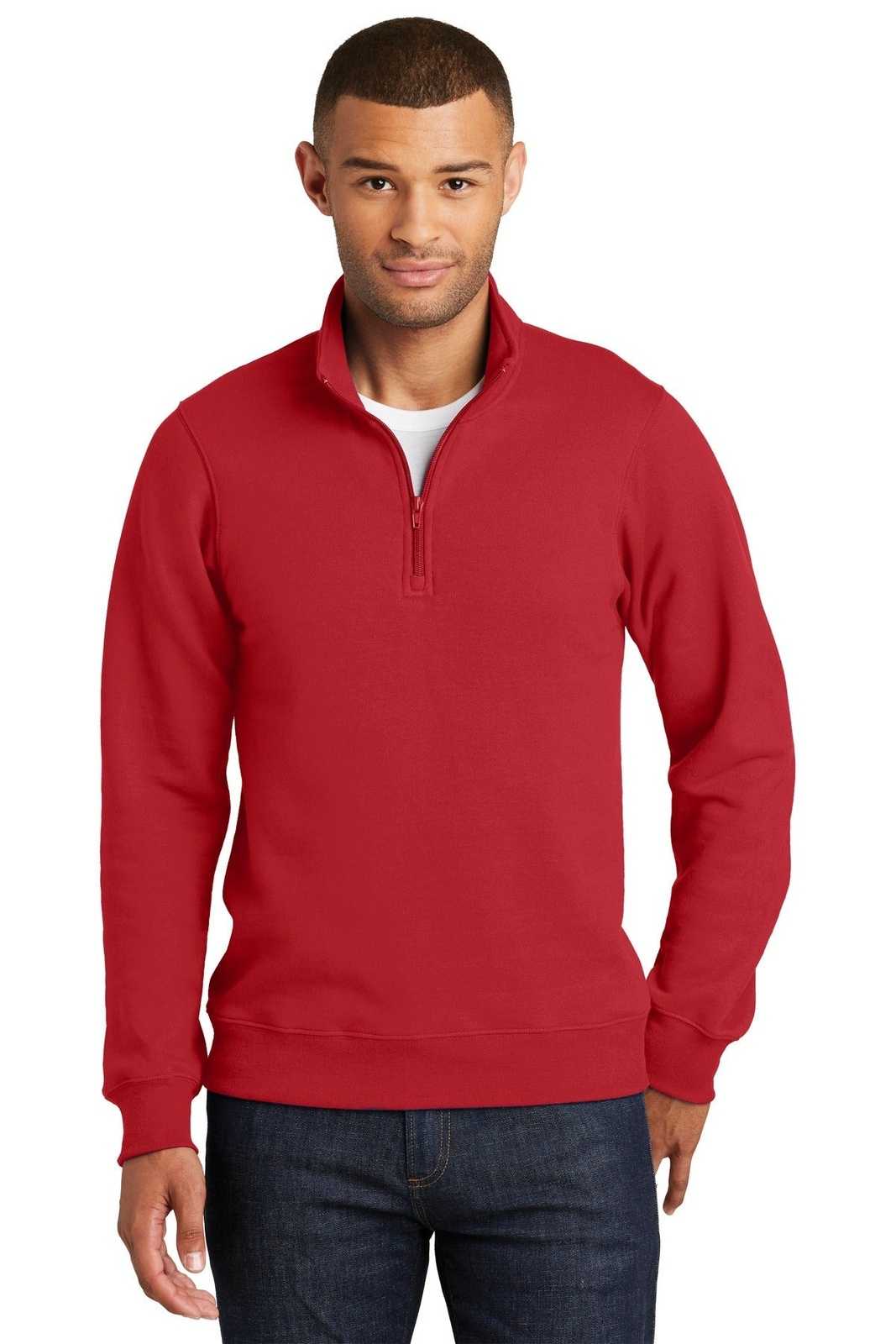 Port &amp; Company PC850Q Fan Favorite Fleece 1/4-Zip Pullover Sweatshirt - Bright Red - HIT a Double - 1