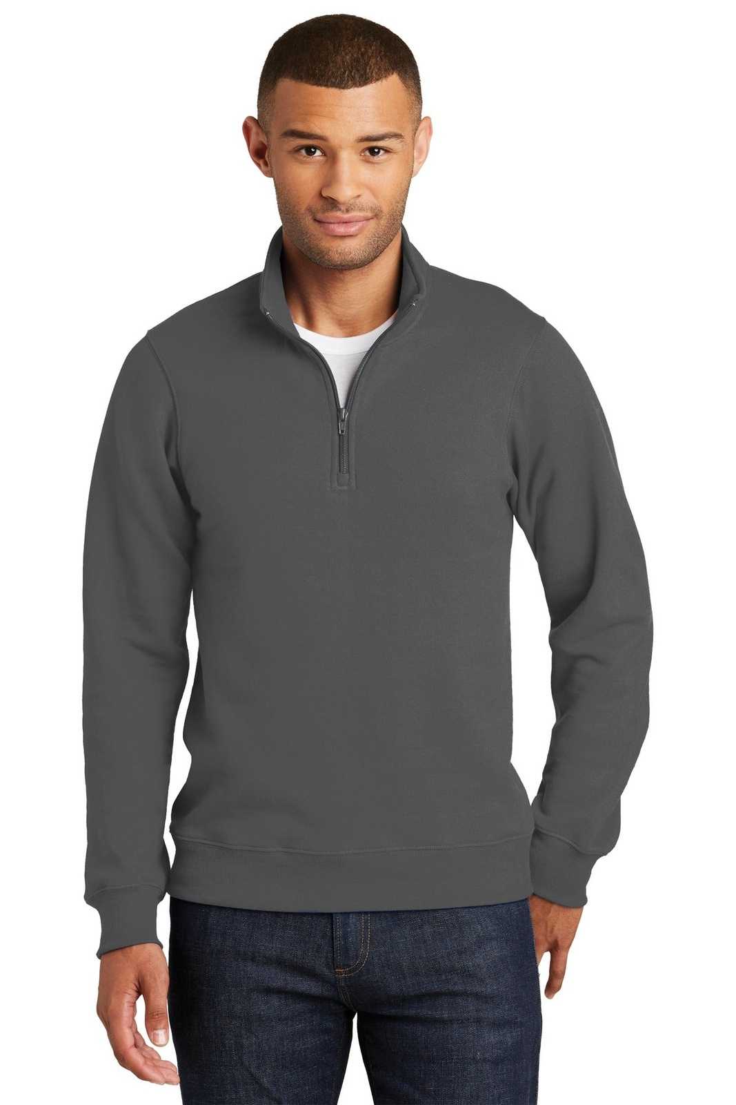 Port &amp; Company PC850Q Fan Favorite Fleece 1/4-Zip Pullover Sweatshirt - Charcoal - HIT a Double - 1