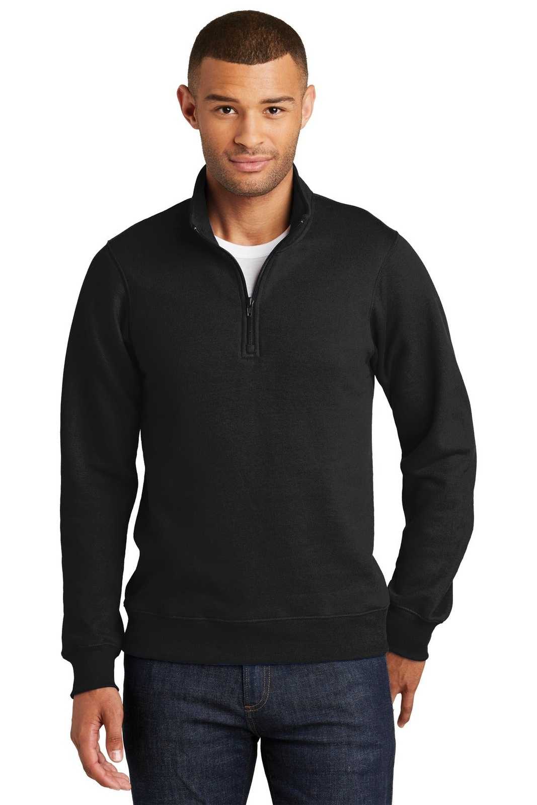 Port &amp; Company PC850Q Fan Favorite Fleece 1/4-Zip Pullover Sweatshirt - Jet Black - HIT a Double - 1