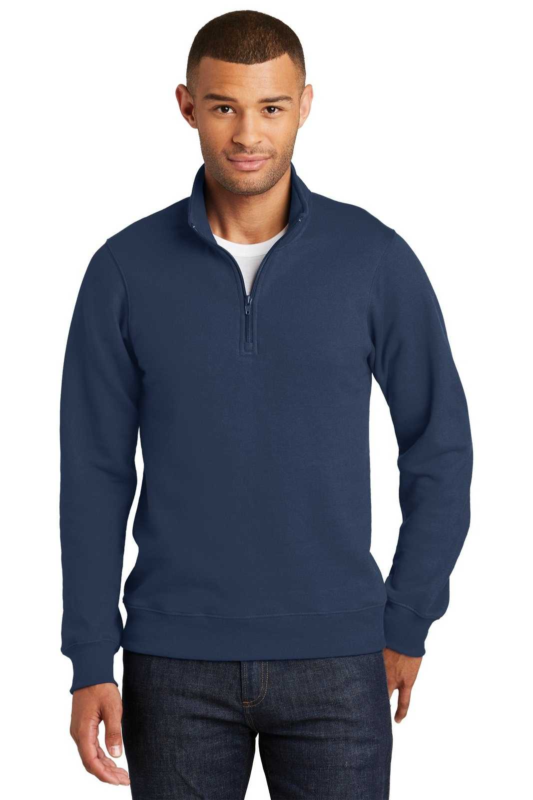 Port &amp; Company PC850Q Fan Favorite Fleece 1/4-Zip Pullover Sweatshirt - Team Navy - HIT a Double - 1