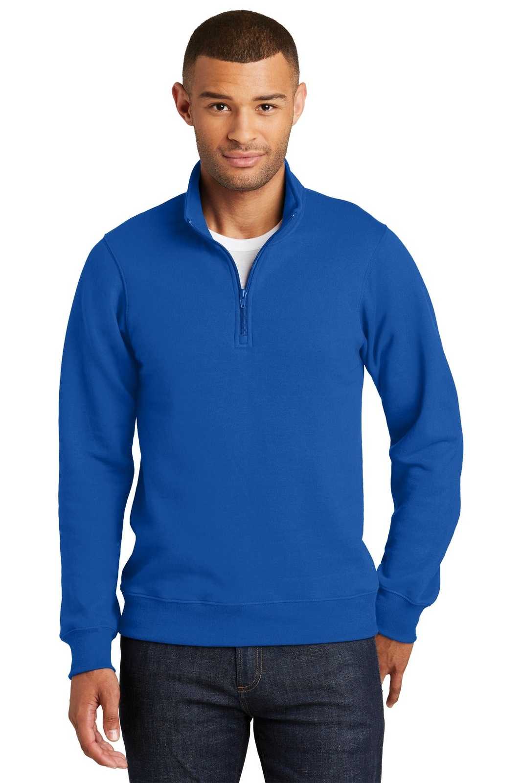 Port &amp; Company PC850Q Fan Favorite Fleece 1/4-Zip Pullover Sweatshirt - True Royal - HIT a Double - 1