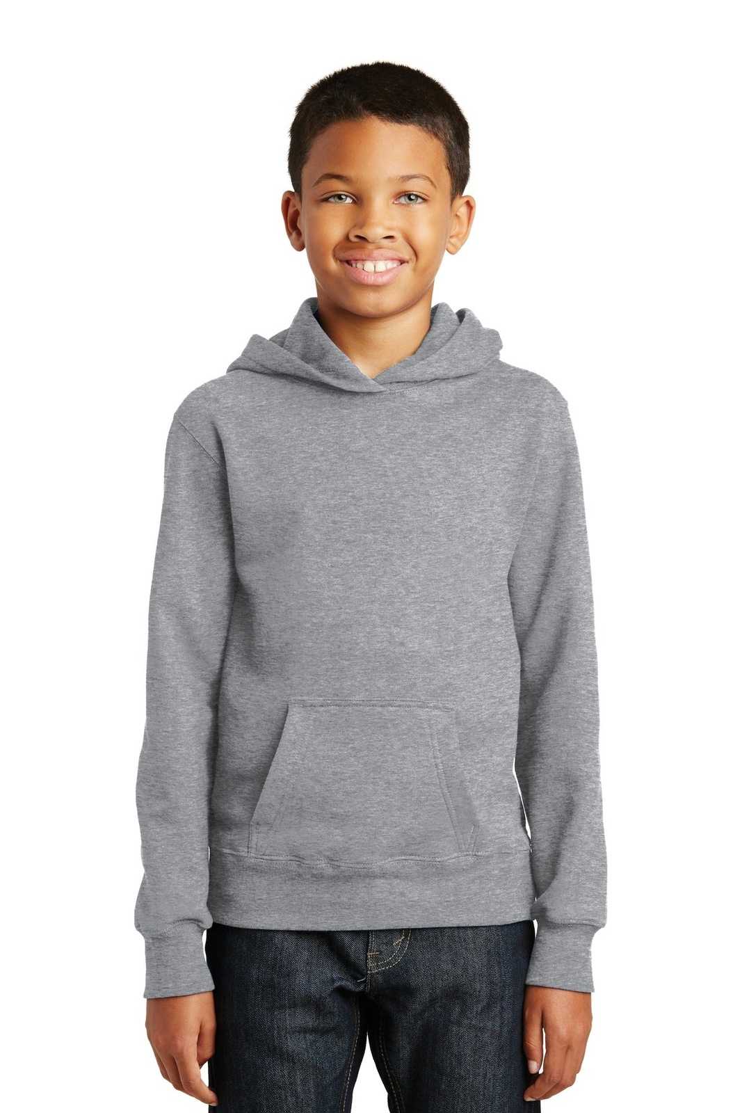 Port &amp; Company PC850YH Youth Fan Favorite Fleece Pullover Hooded Sweatshirt - Athletic Heather - HIT a Double - 1