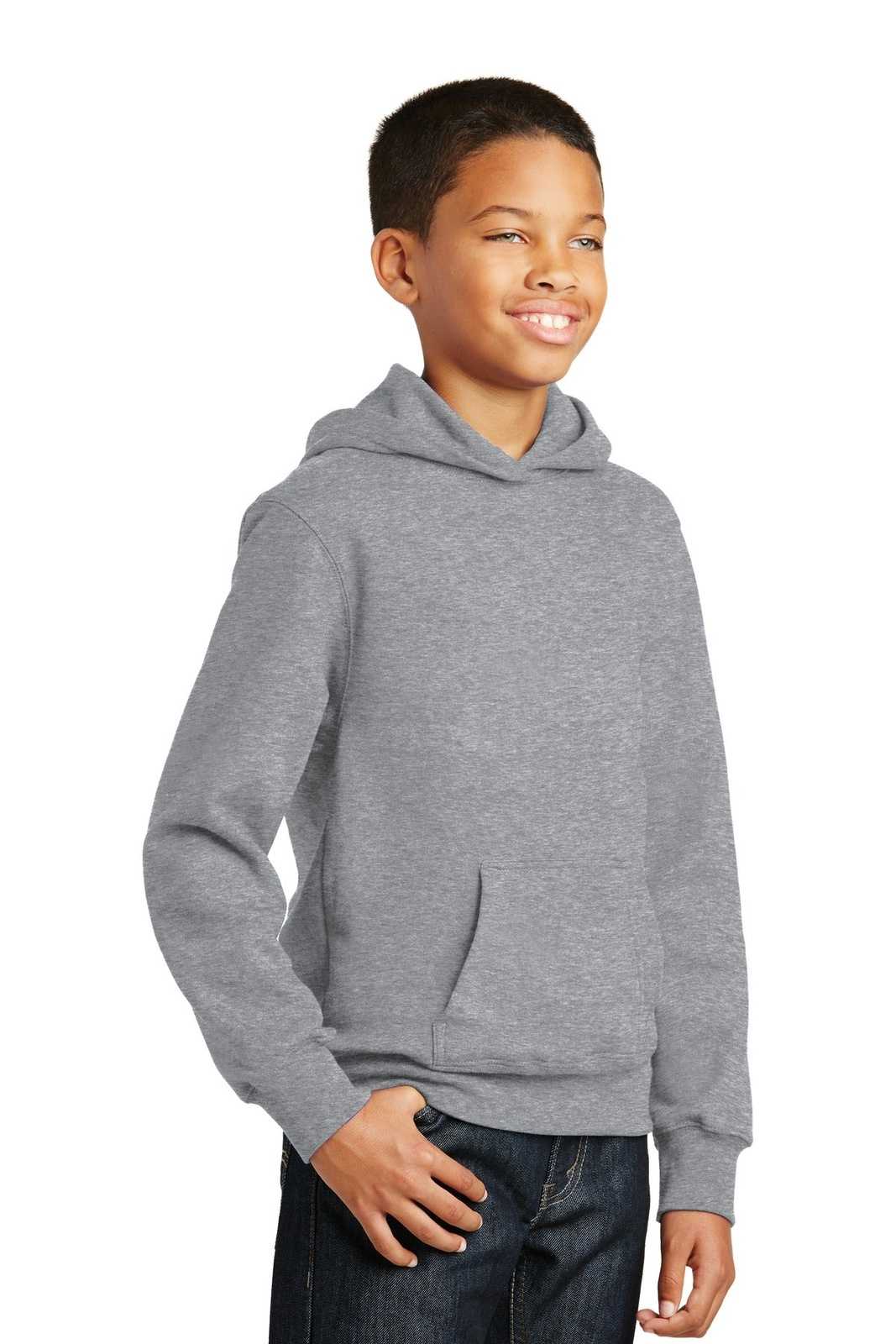 Port &amp; Company PC850YH Youth Fan Favorite Fleece Pullover Hooded Sweatshirt - Athletic Heather - HIT a Double - 4