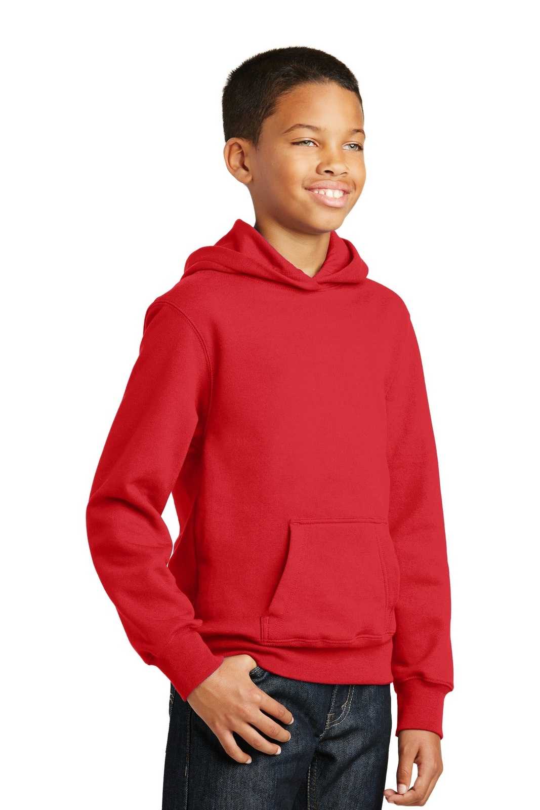 Port &amp; Company PC850YH Youth Fan Favorite Fleece Pullover Hooded Sweatshirt - Bright Red - HIT a Double - 4
