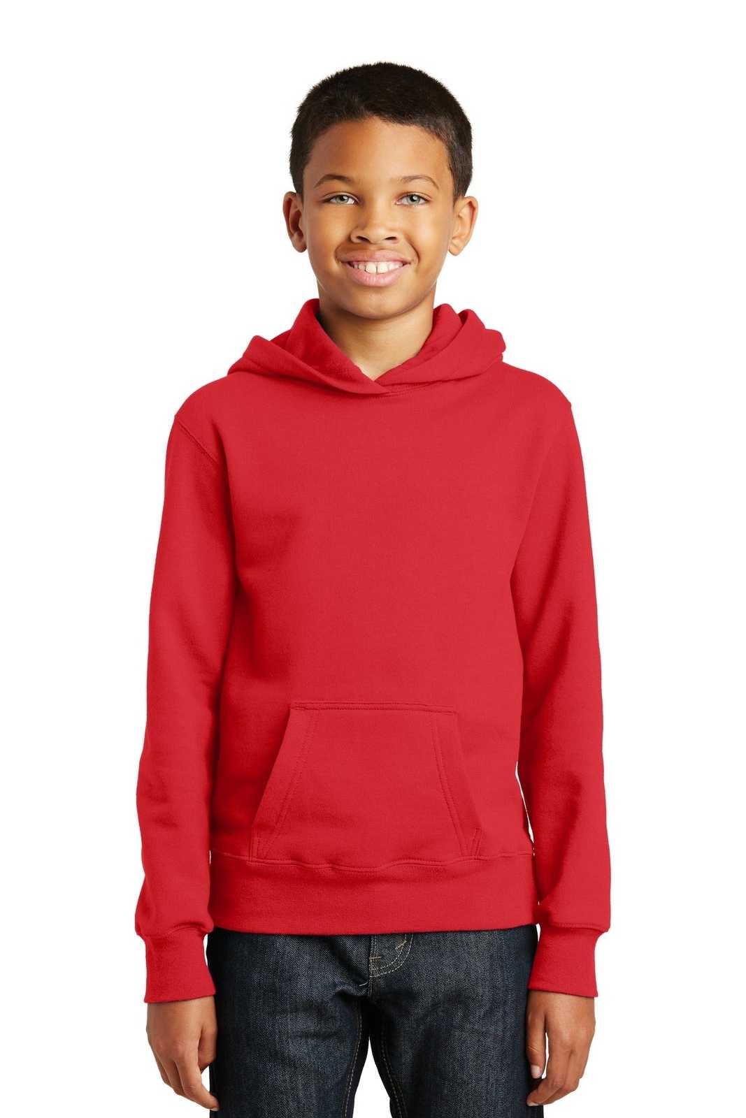 Port &amp; Company PC850YH Youth Fan Favorite Fleece Pullover Hooded Sweatshirt - Bright Red - HIT a Double - 1