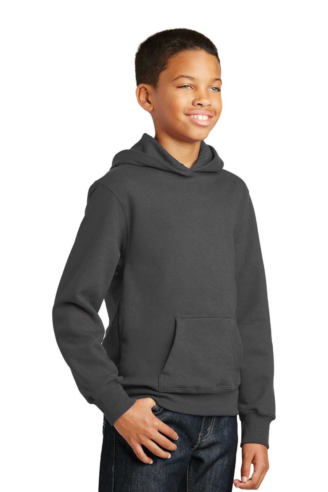 Port &amp; Company PC850YH Youth Fan Favorite Fleece Pullover Hooded Sweatshirt - Charcoal - HIT a Double - 4