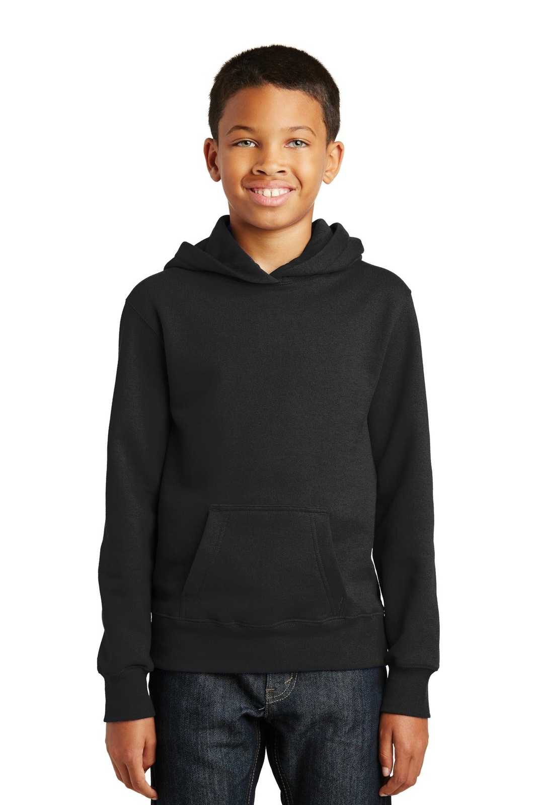 Port & Company PC850YH Youth Fan Favorite Fleece Pullover Hooded Sweatshirt - Jet Black - HIT a Double - 1