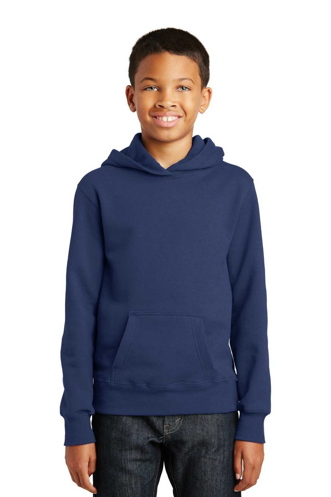 Port & Company PC850YH Youth Fan Favorite Fleece Pullover Hooded Sweatshirt - Team Navy - HIT a Double - 1