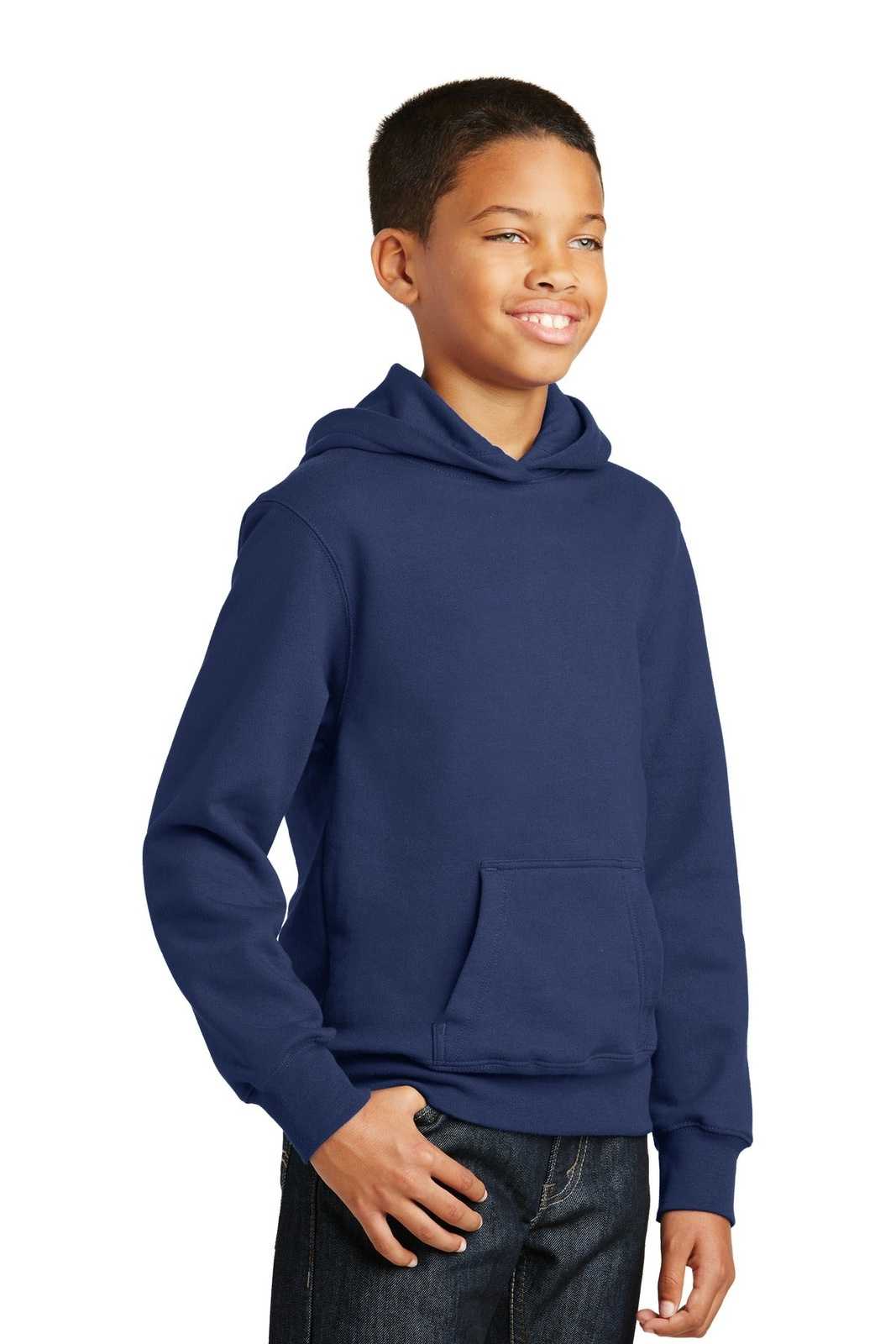 Port &amp; Company PC850YH Youth Fan Favorite Fleece Pullover Hooded Sweatshirt - Team Navy - HIT a Double - 4