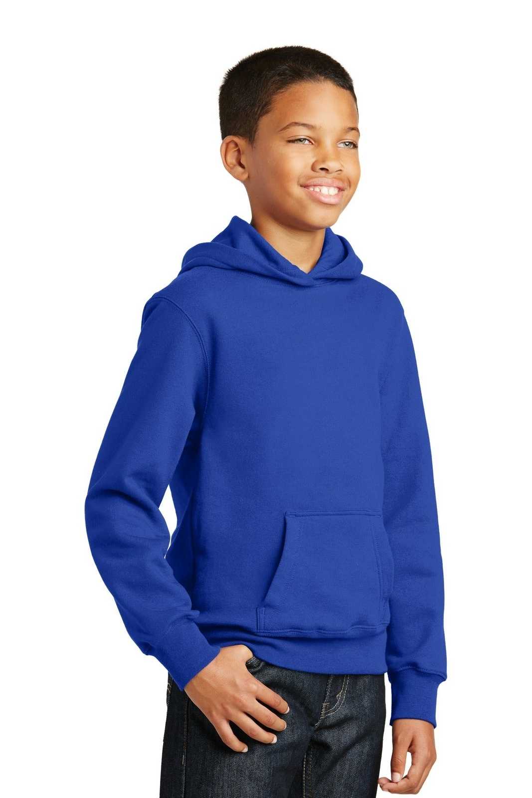 Port &amp; Company PC850YH Youth Fan Favorite Fleece Pullover Hooded Sweatshirt - True Royal - HIT a Double - 4
