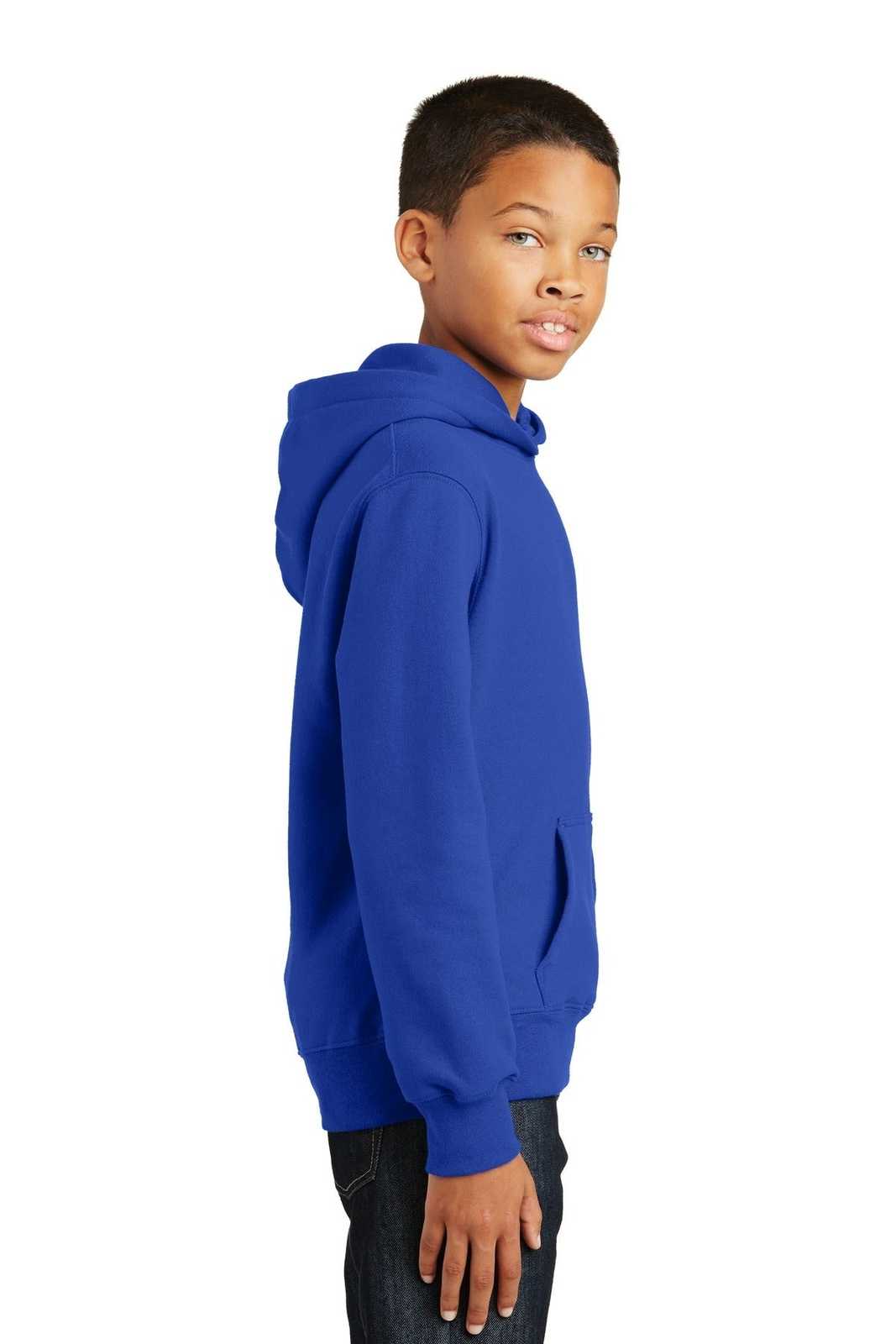 Port &amp; Company PC850YH Youth Fan Favorite Fleece Pullover Hooded Sweatshirt - True Royal - HIT a Double - 3