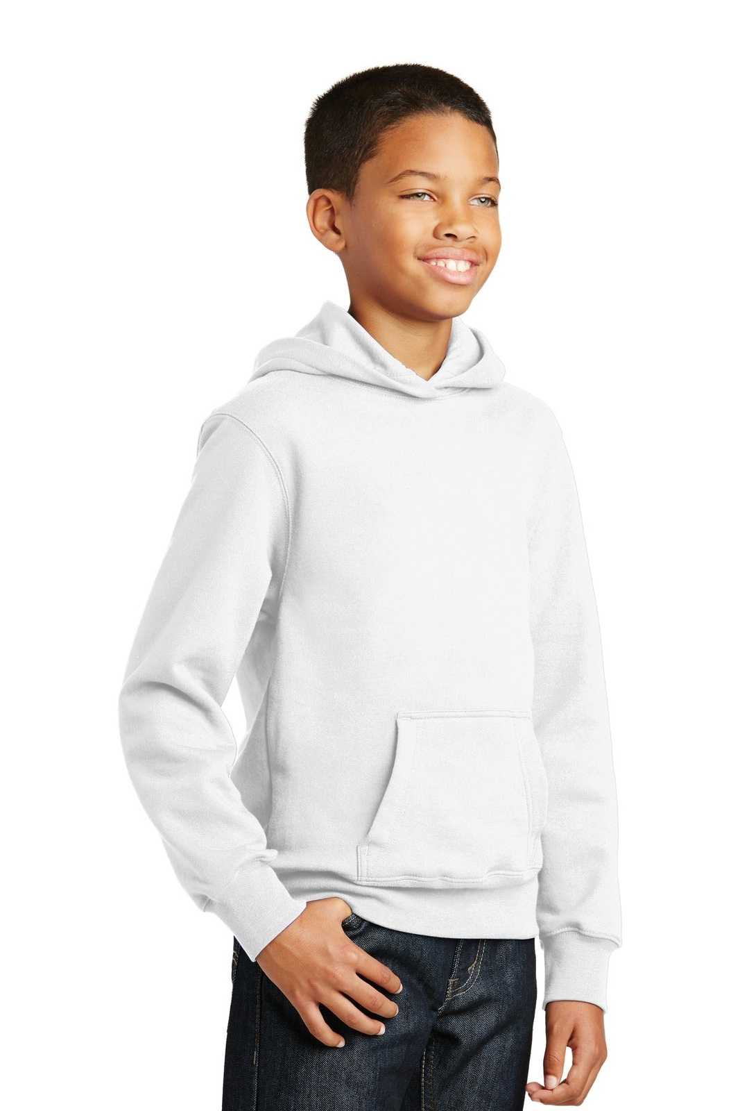 Port &amp; Company PC850YH Youth Fan Favorite Fleece Pullover Hooded Sweatshirt - White - HIT a Double - 4