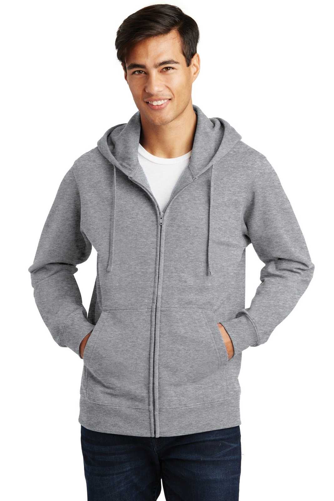 Port &amp; Company PC850ZH Fan Favorite Fleece Full-Zip Hooded Sweatshirt - Athletic Heather - HIT a Double - 1