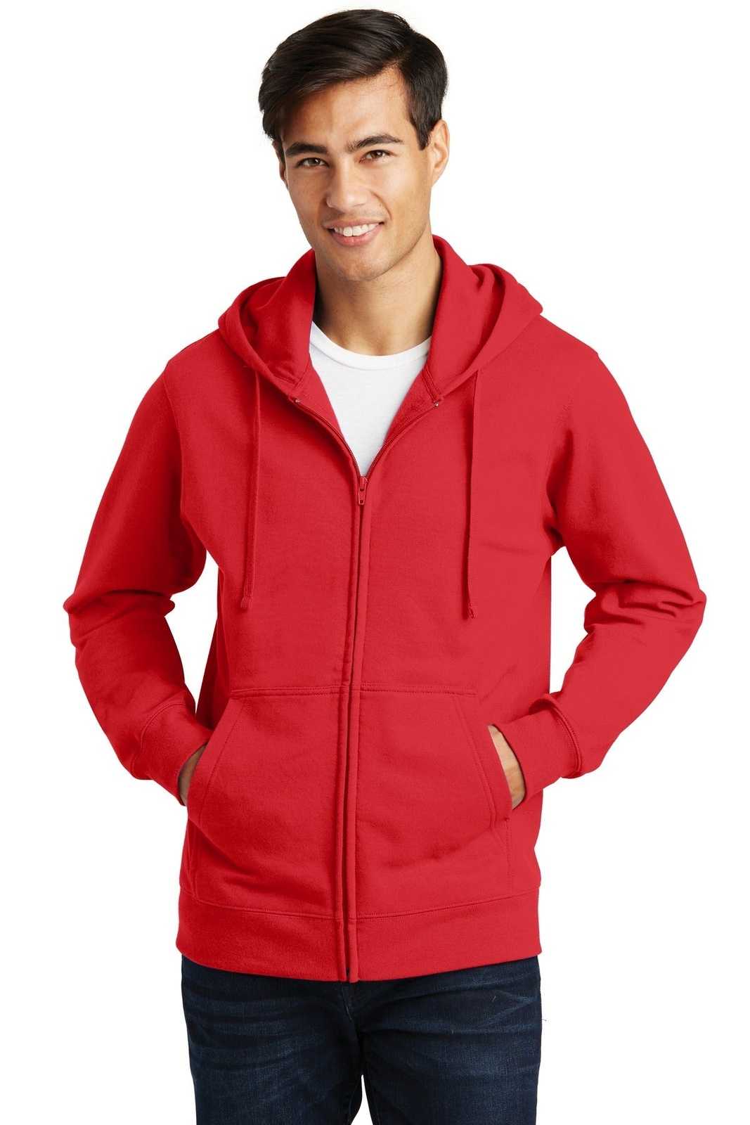 Port &amp; Company PC850ZH Fan Favorite Fleece Full-Zip Hooded Sweatshirt - Bright Red - HIT a Double - 1