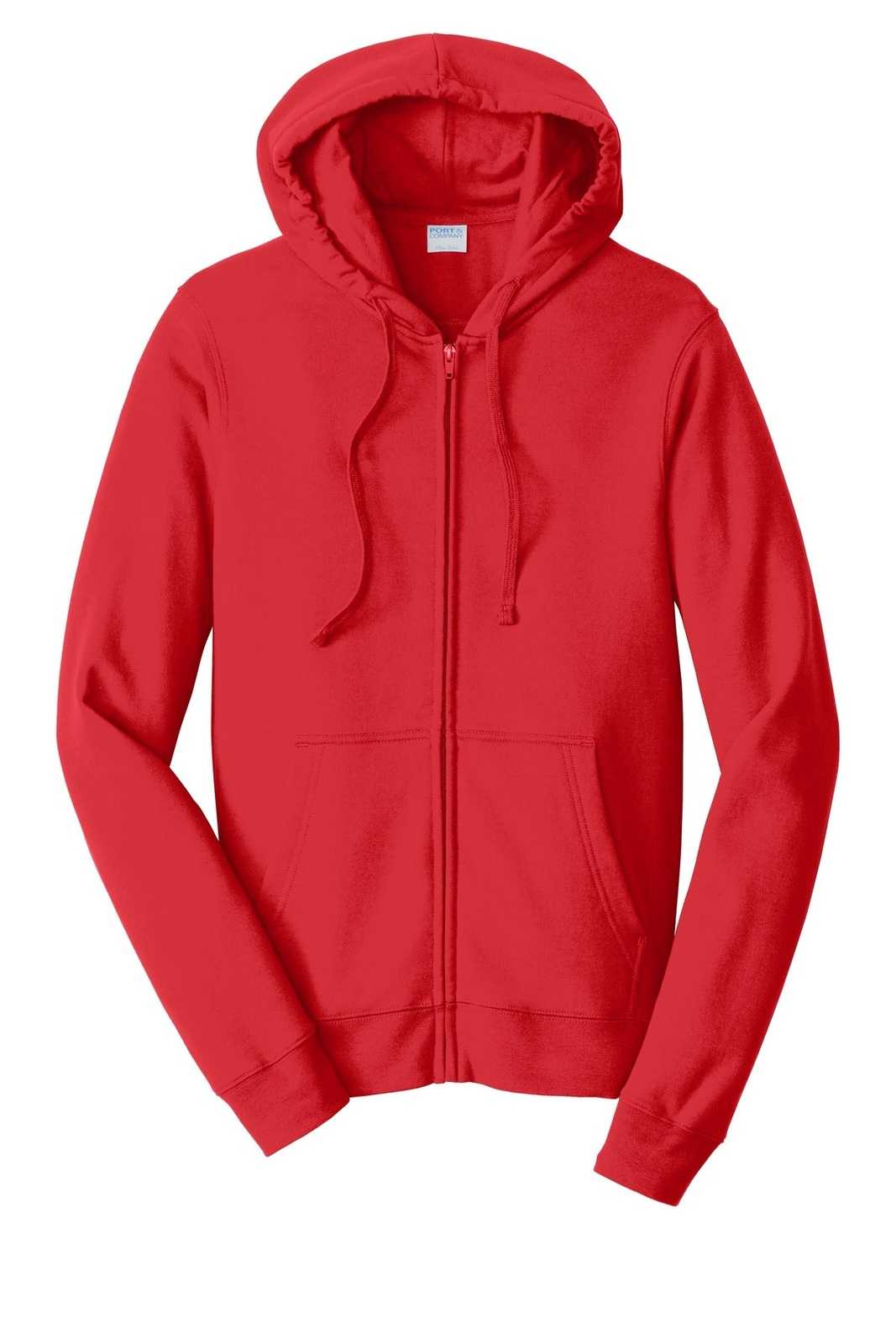 Port &amp; Company PC850ZH Fan Favorite Fleece Full-Zip Hooded Sweatshirt - Bright Red - HIT a Double - 5