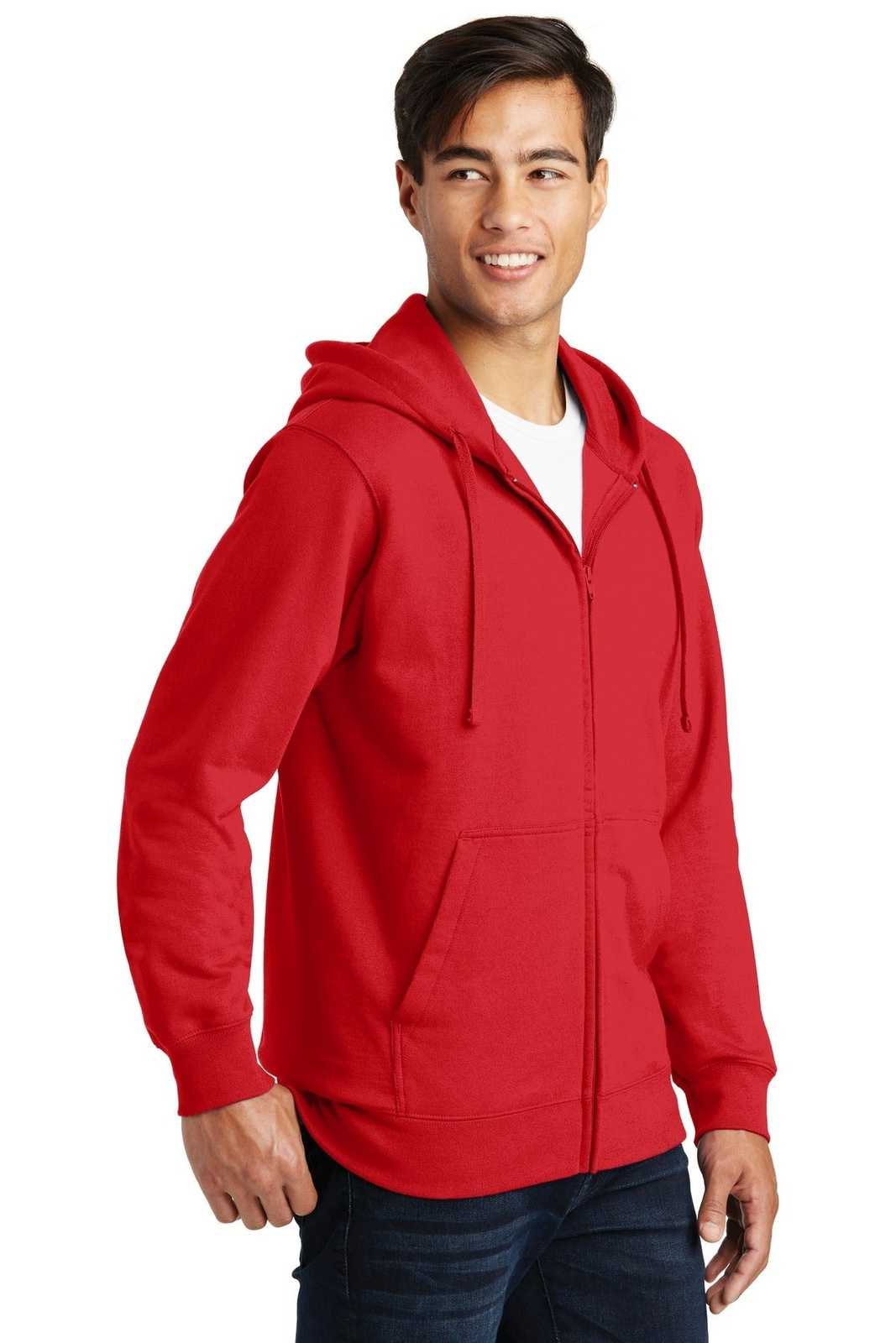 Port &amp; Company PC850ZH Fan Favorite Fleece Full-Zip Hooded Sweatshirt - Bright Red - HIT a Double - 4