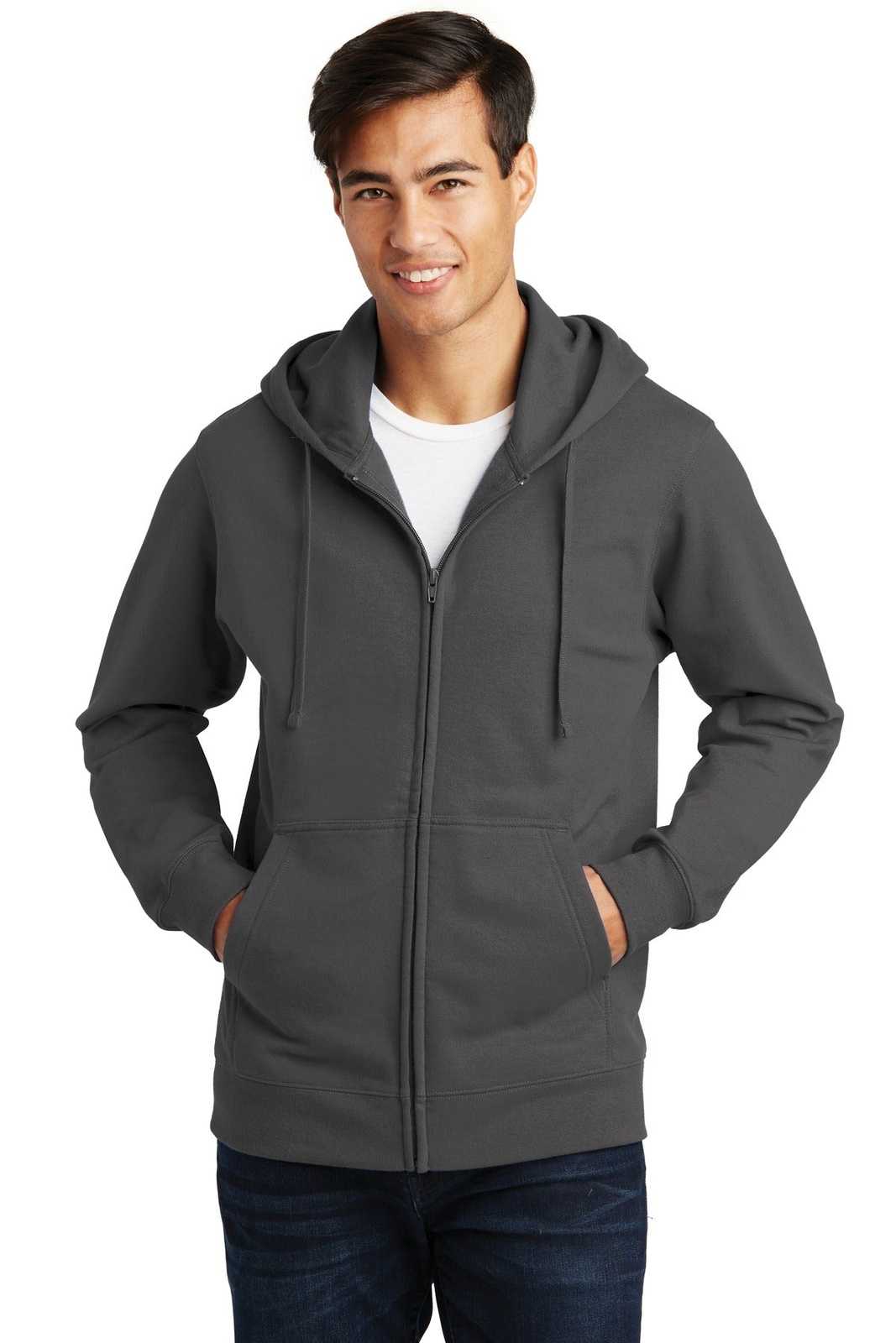 Port &amp; Company PC850ZH Fan Favorite Fleece Full-Zip Hooded Sweatshirt - Charcoal - HIT a Double - 1