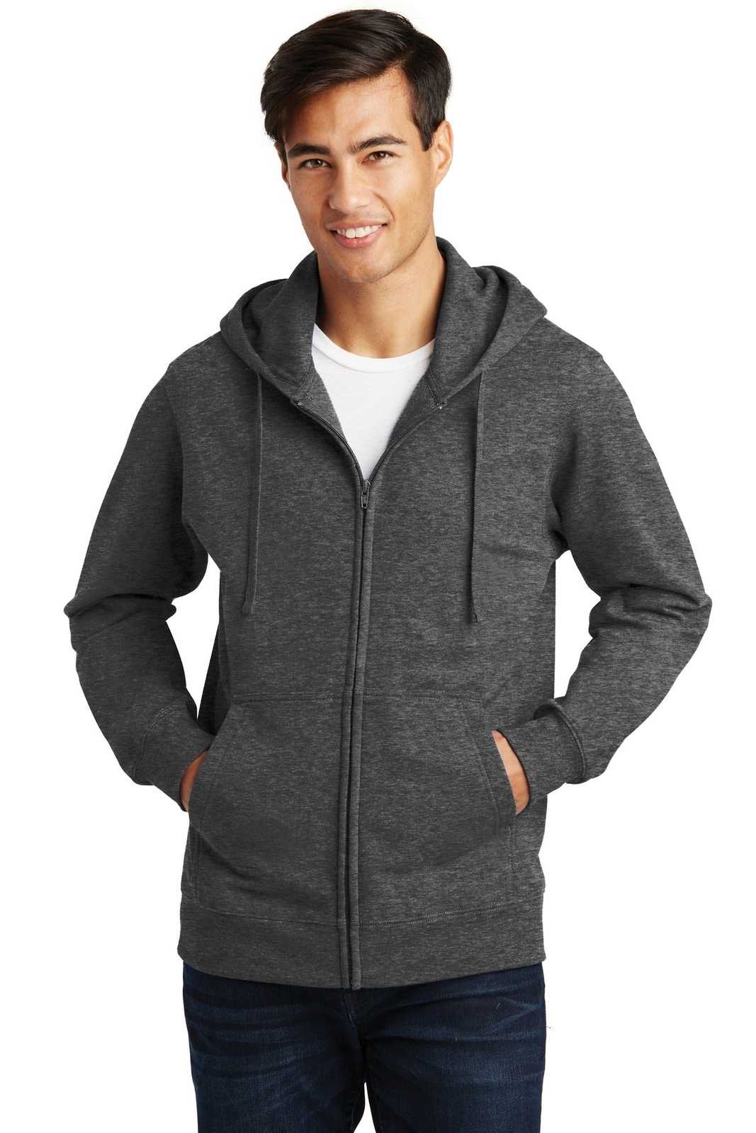 Port &amp; Company PC850ZH Fan Favorite Fleece Full-Zip Hooded Sweatshirt - Dark Heather Gray - HIT a Double - 1