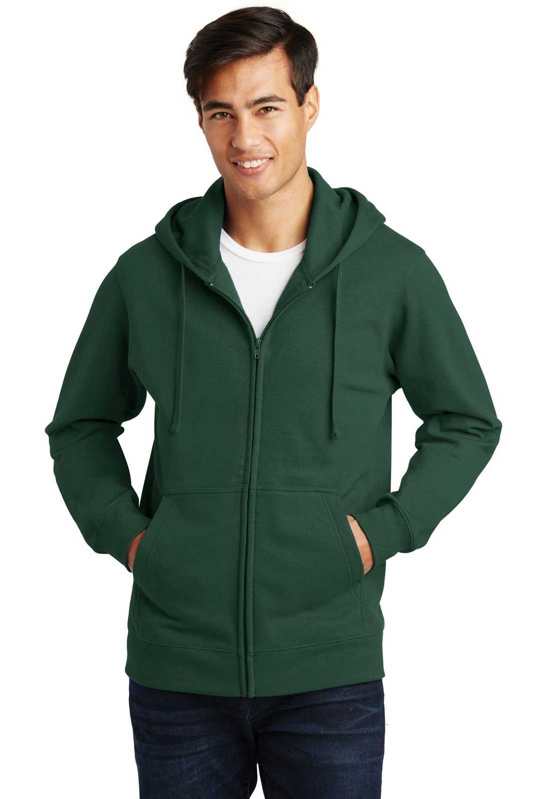 Port &amp; Company PC850ZH Fan Favorite Fleece Full-Zip Hooded Sweatshirt - Forest Green - HIT a Double - 1