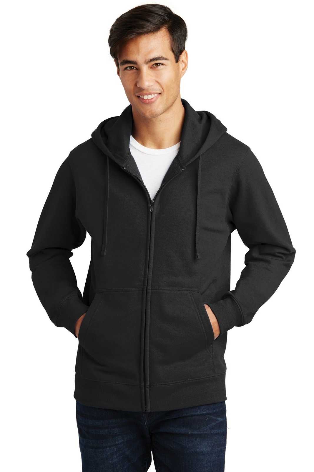 Port &amp; Company PC850ZH Fan Favorite Fleece Full-Zip Hooded Sweatshirt - Jet Black - HIT a Double - 1