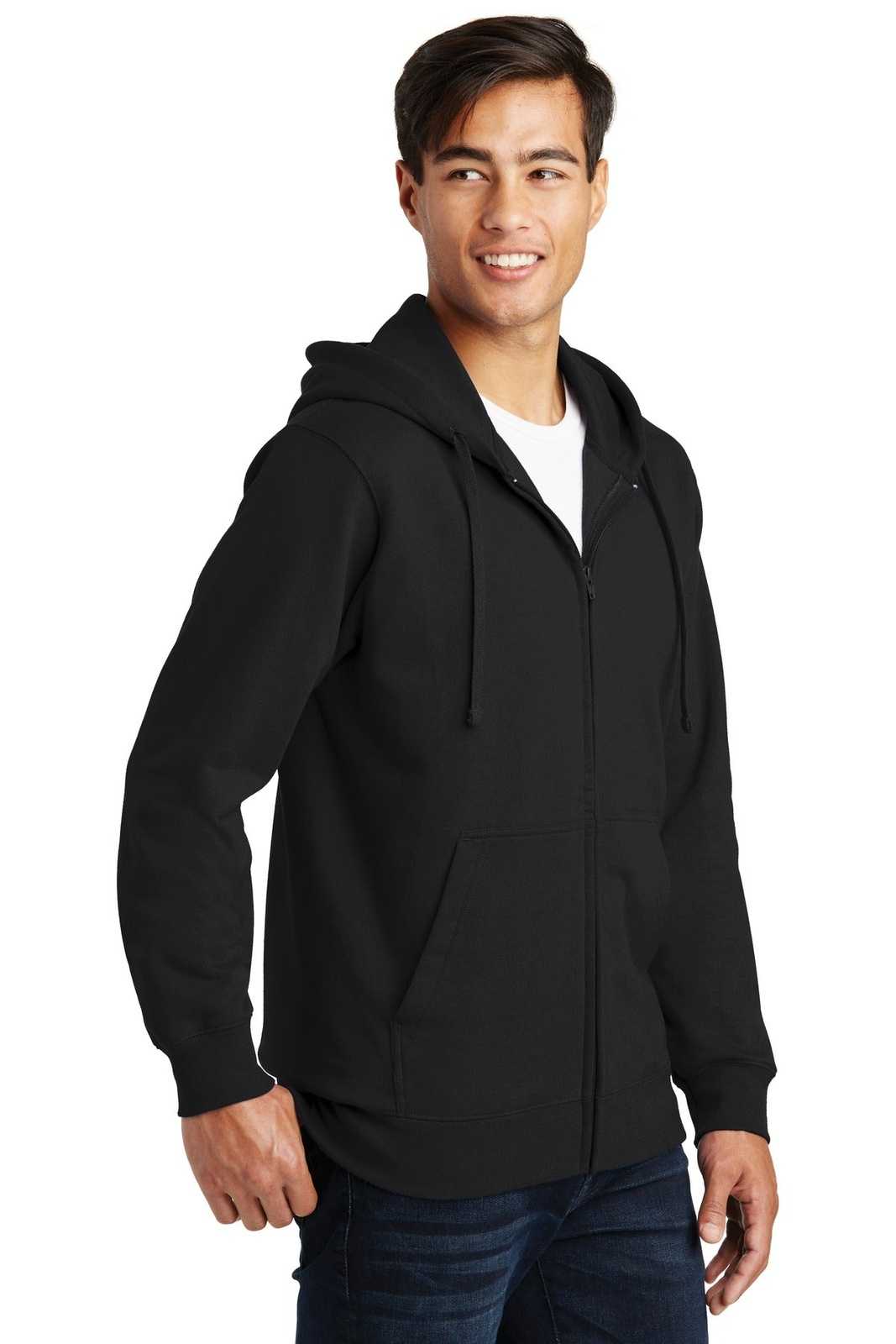Port &amp; Company PC850ZH Fan Favorite Fleece Full-Zip Hooded Sweatshirt - Jet Black - HIT a Double - 4