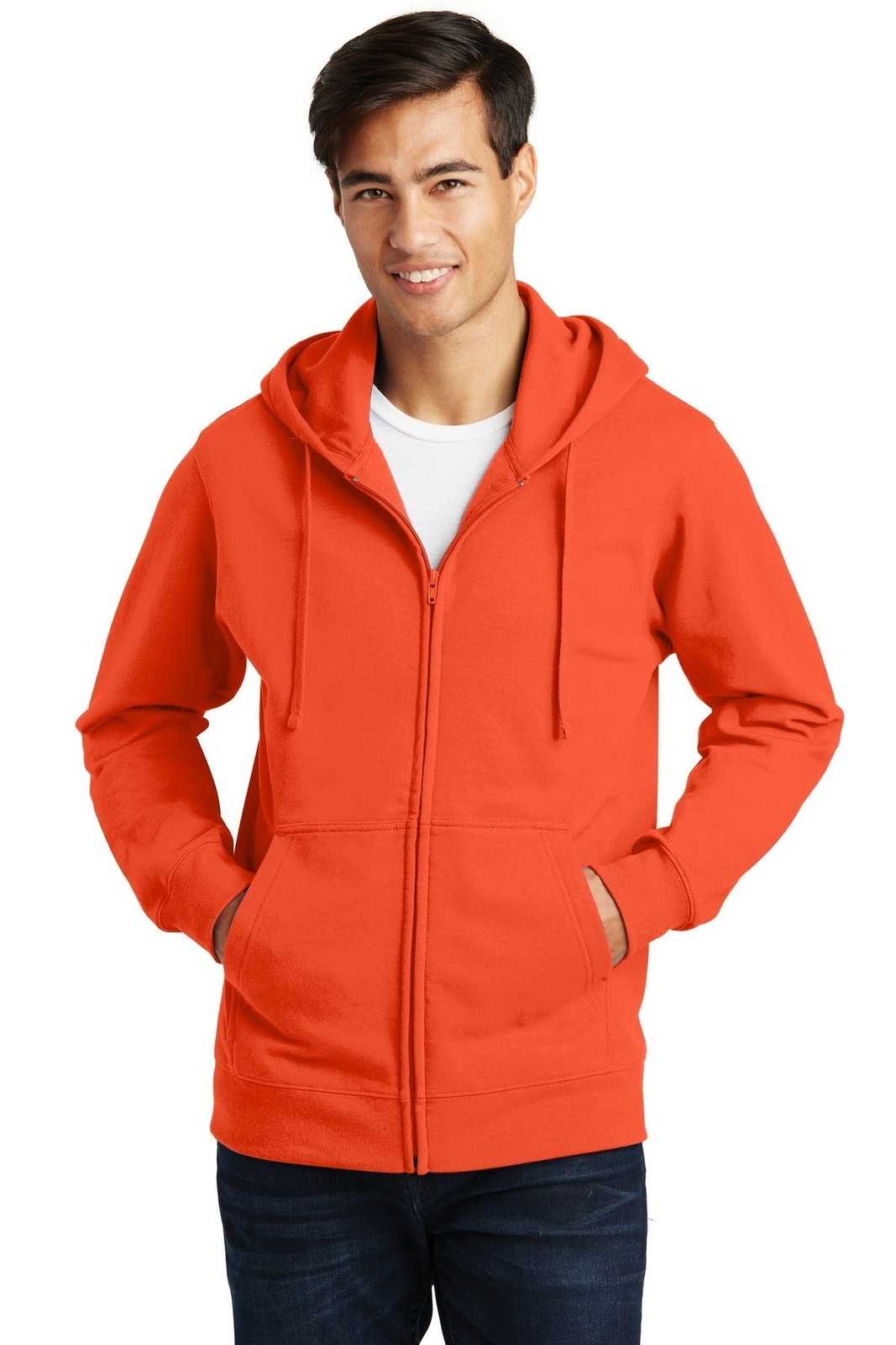Port &amp; Company PC850ZH Fan Favorite Fleece Full-Zip Hooded Sweatshirt - Orange - HIT a Double - 1