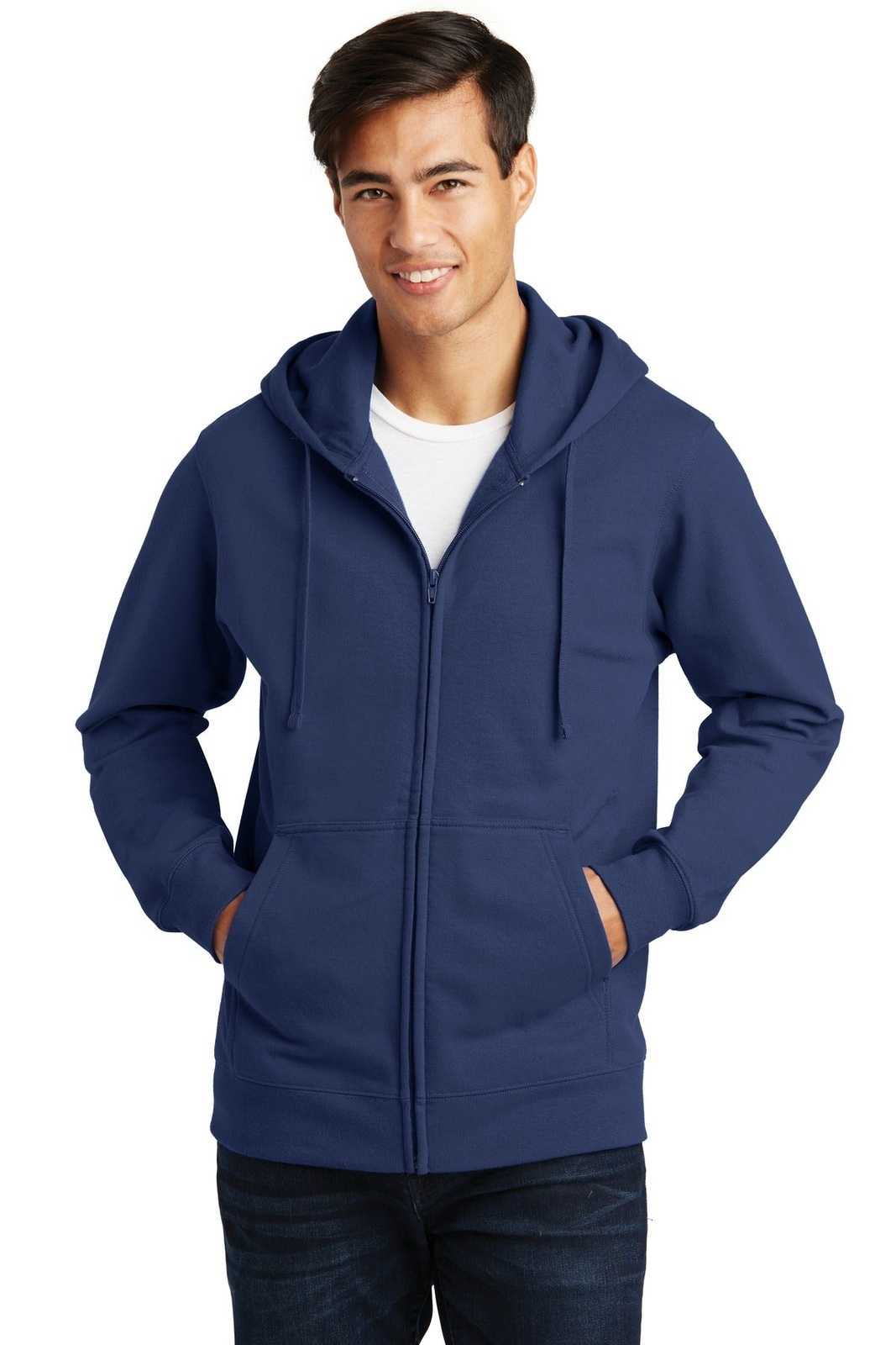 Port &amp; Company PC850ZH Fan Favorite Fleece Full-Zip Hooded Sweatshirt - Team Navy - HIT a Double - 1