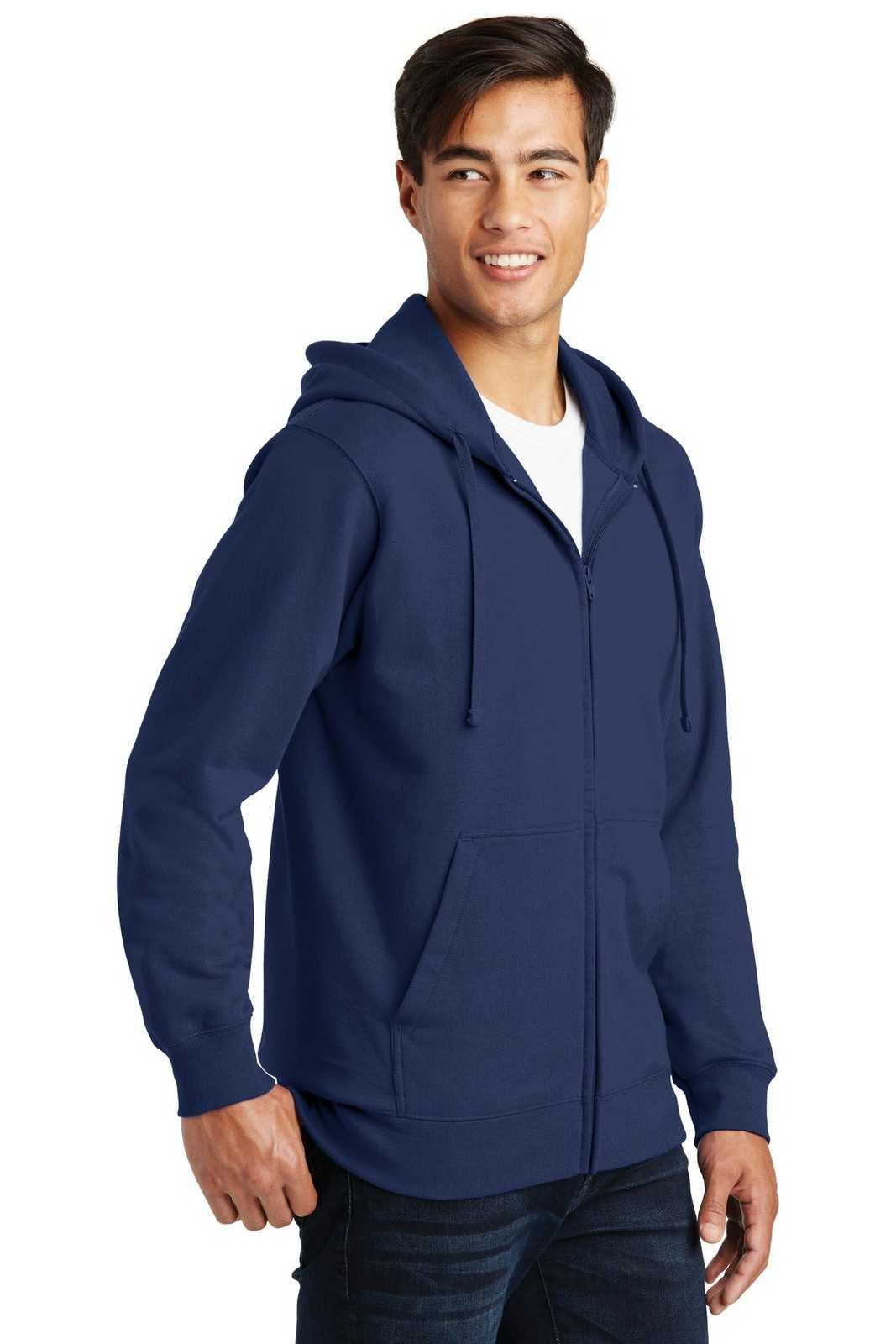 Port &amp; Company PC850ZH Fan Favorite Fleece Full-Zip Hooded Sweatshirt - Team Navy - HIT a Double - 4