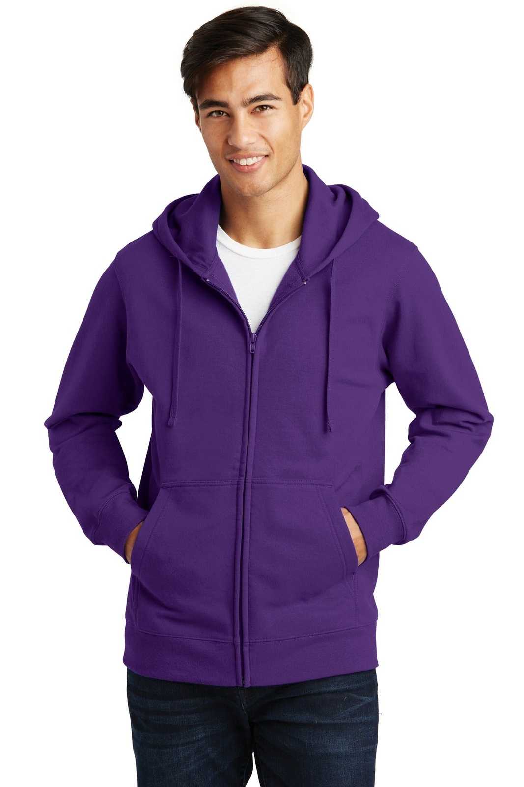 Port &amp; Company PC850ZH Fan Favorite Fleece Full-Zip Hooded Sweatshirt - Team Purple - HIT a Double - 1